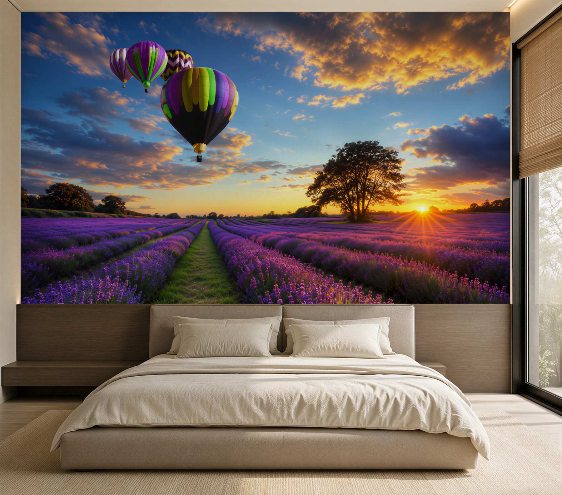 Fototapeta kolorowy balon na ogrzane powietrze unoszący się nad lawendą?v23