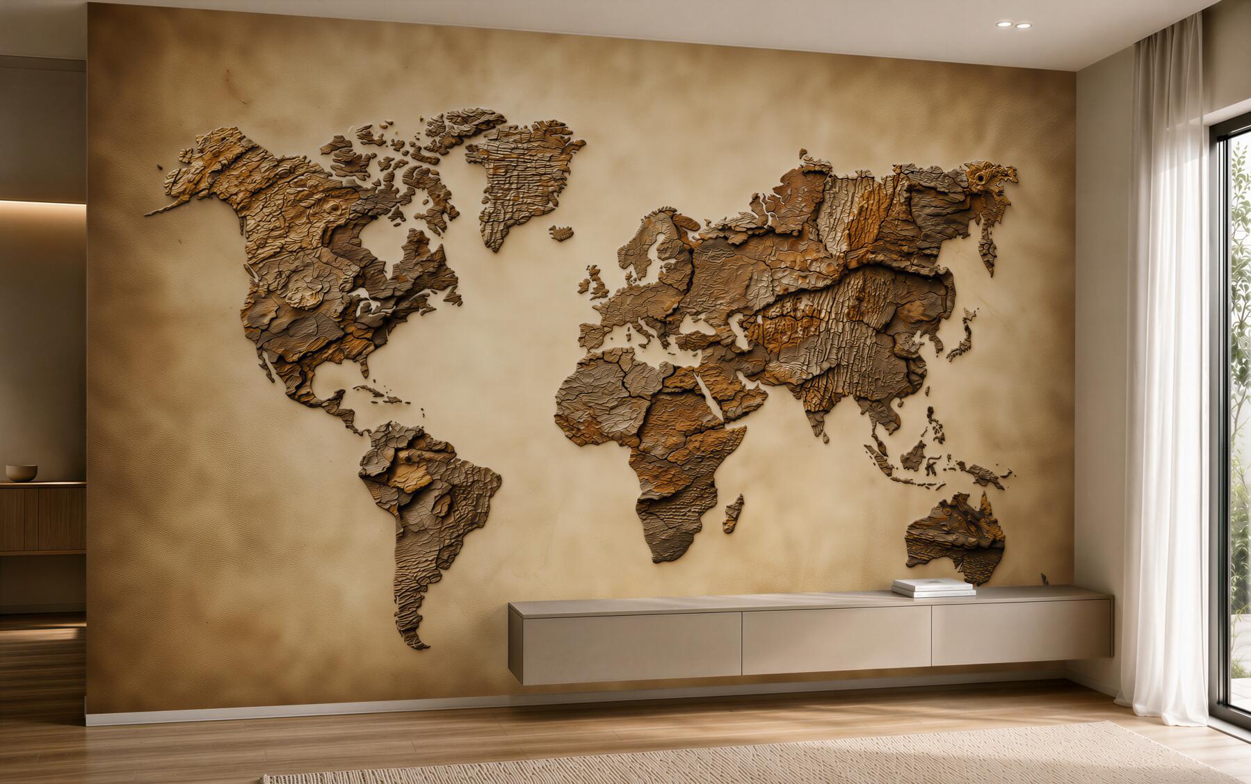 Fototapeta mapa świata z wysokościami gór