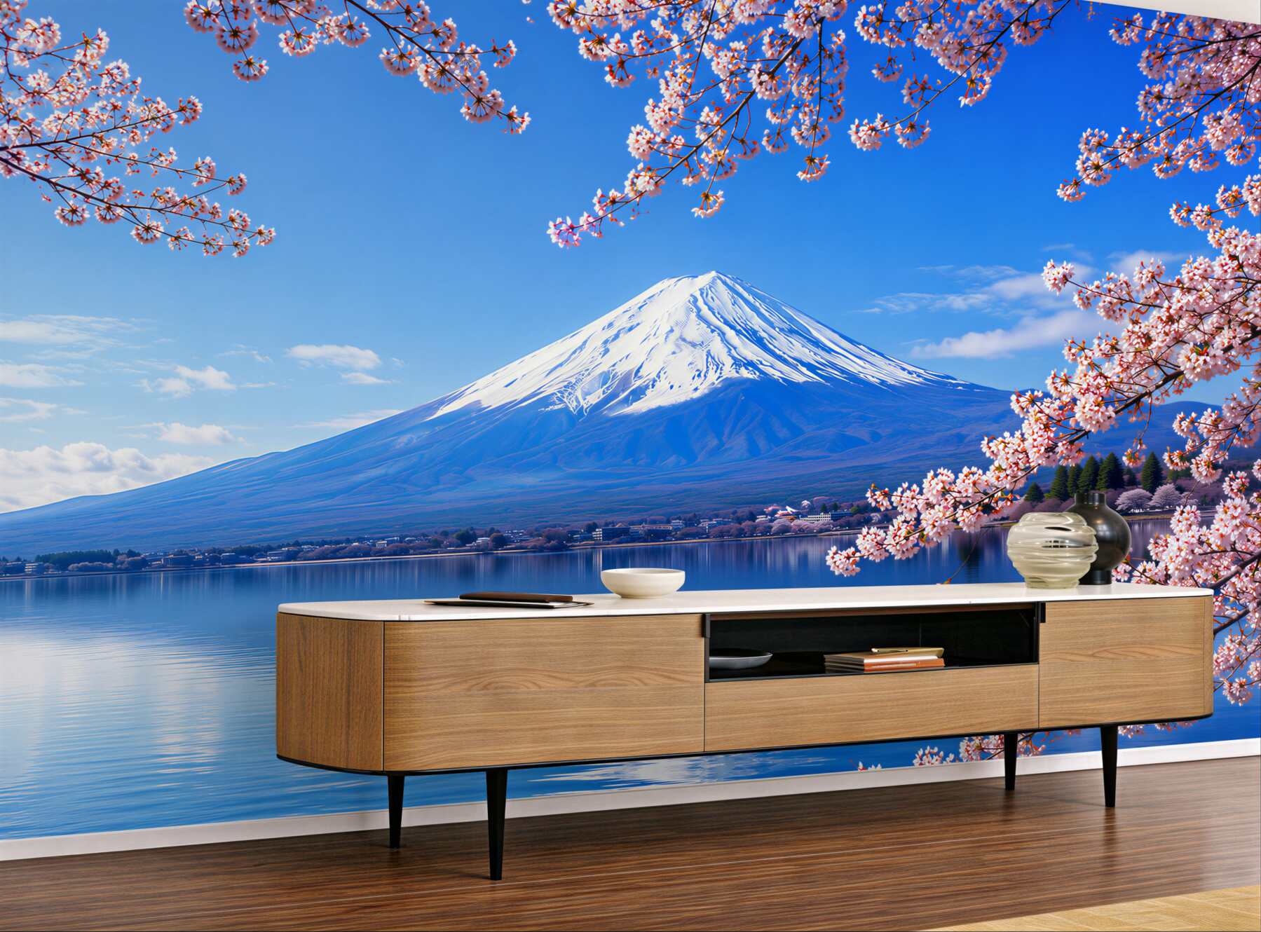 Fototapeta sakura na tle jeziora i gór?v23