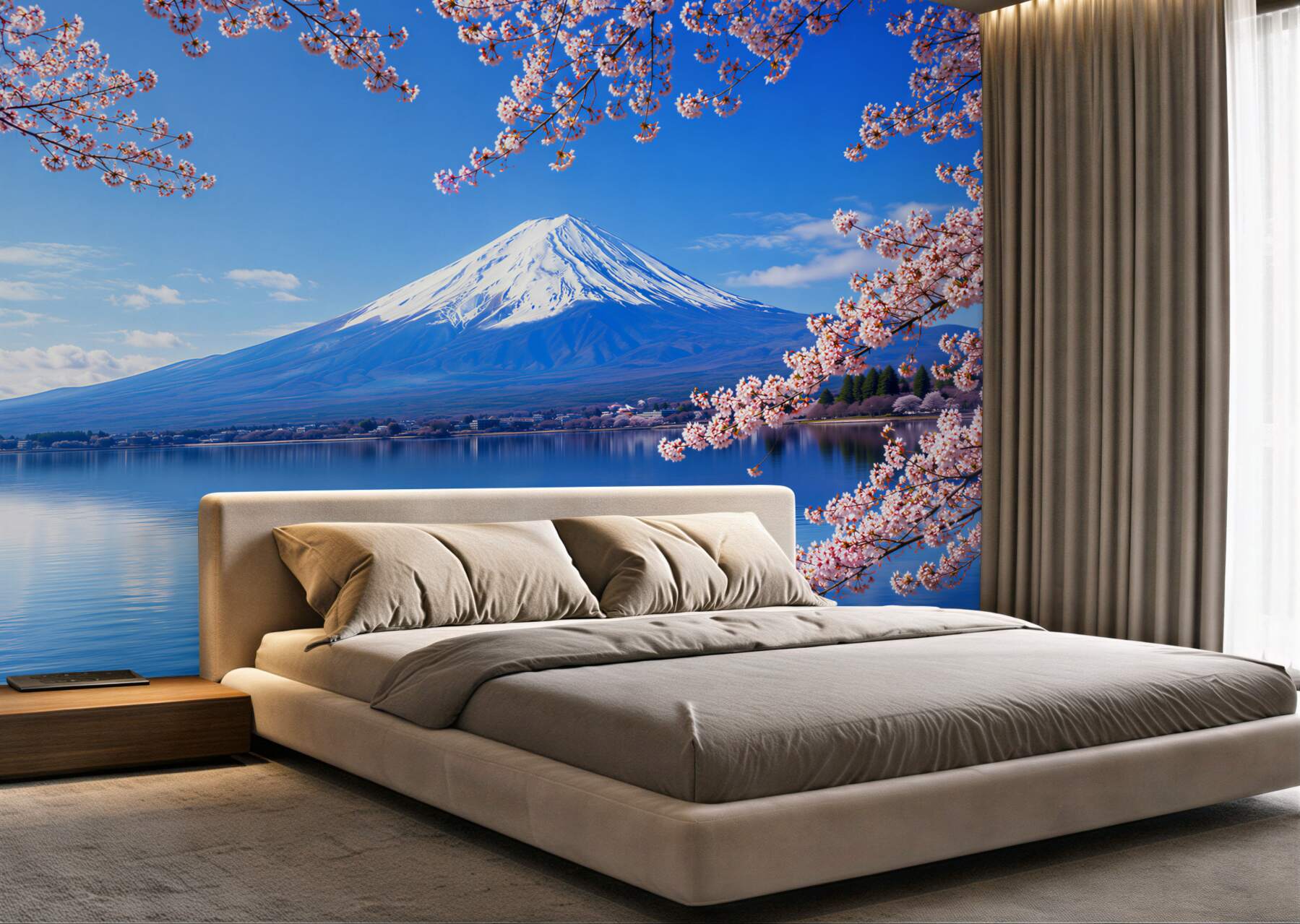 Fototapeta sakura na tle jeziora i gór?v23