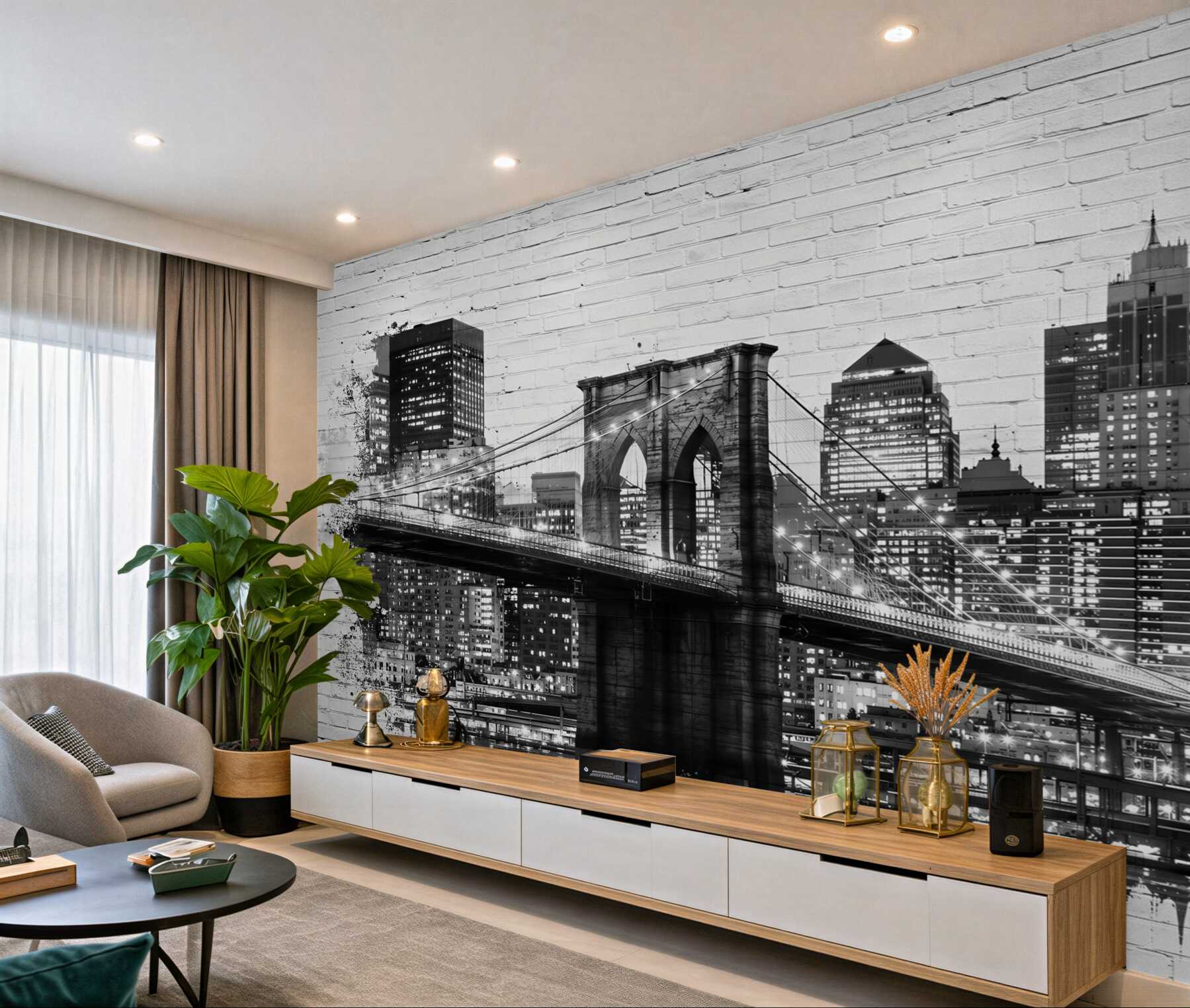 Fototapeta Most Manhattan z miastem na cegle?v23