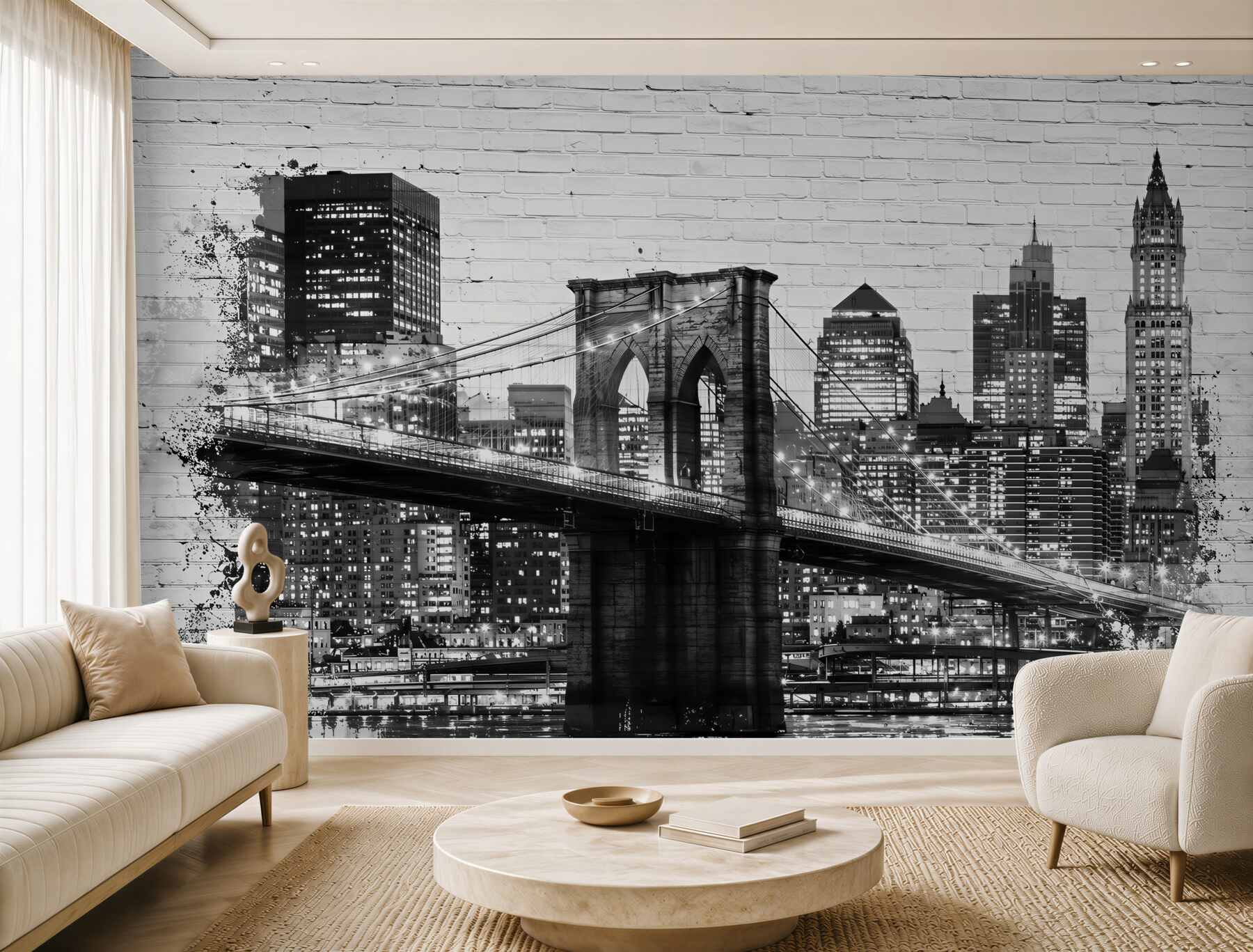 Fototapeta Most Manhattan z miastem na cegle