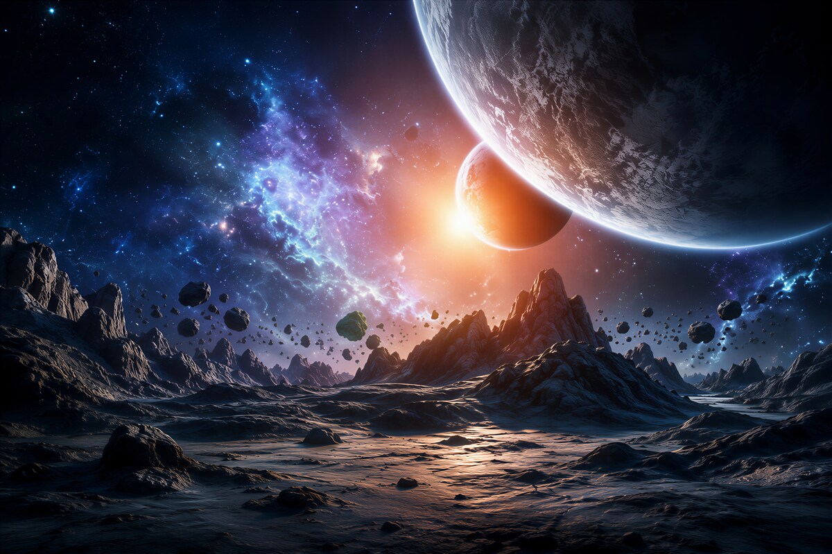 Fototapeta futurystyczny kosmiczny świat z planetami