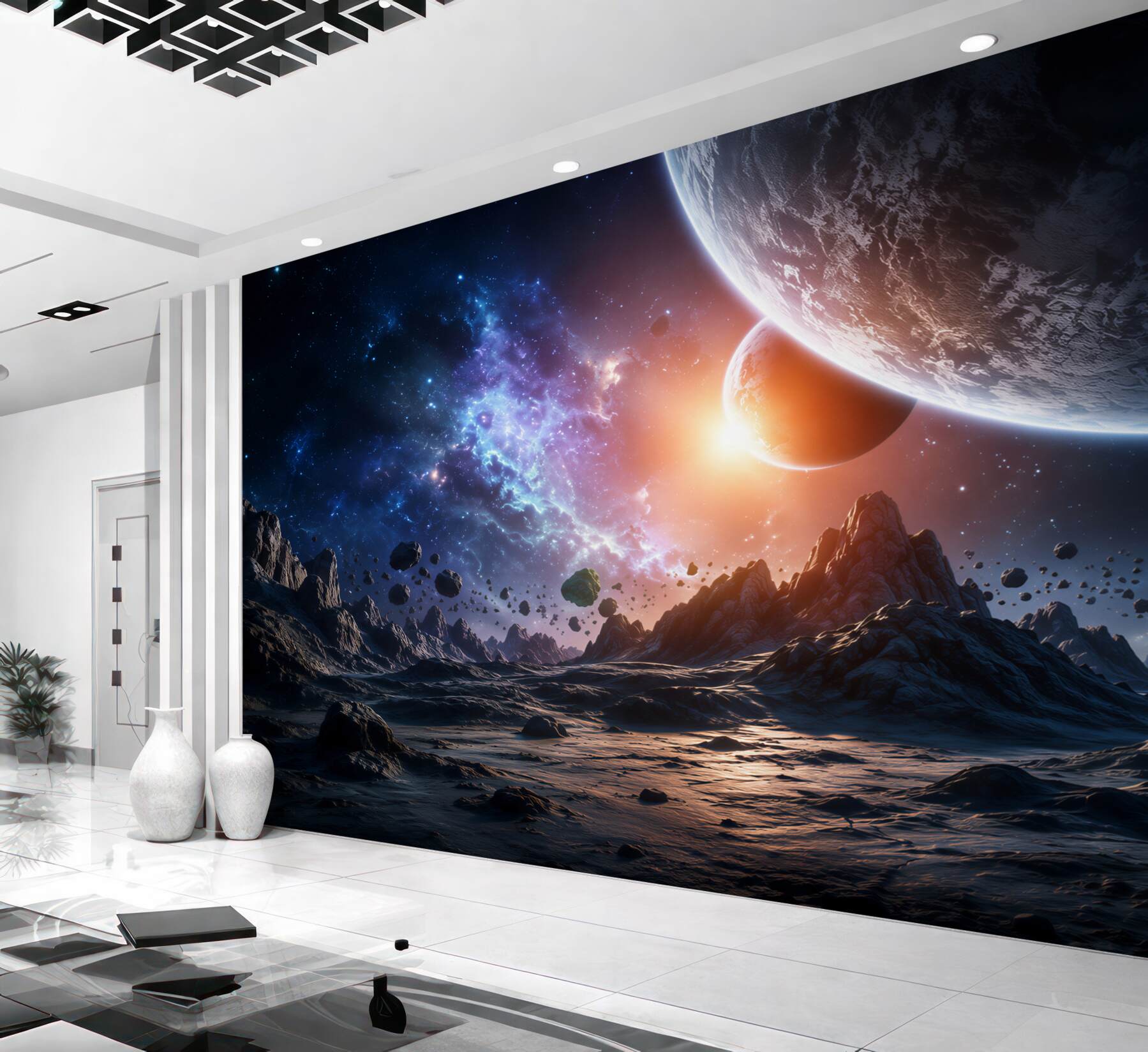Fototapeta futurystyczny kosmiczny świat z planetami?v23