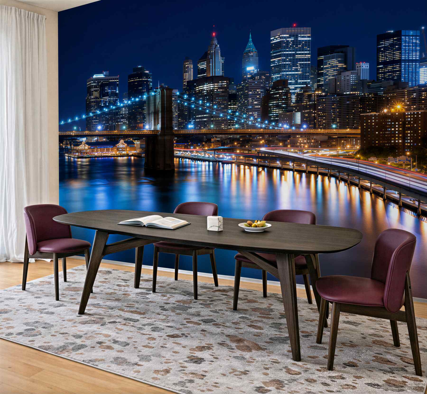 Fototapeta Molo na Manhattanie w nocy jest oświetlone?v23