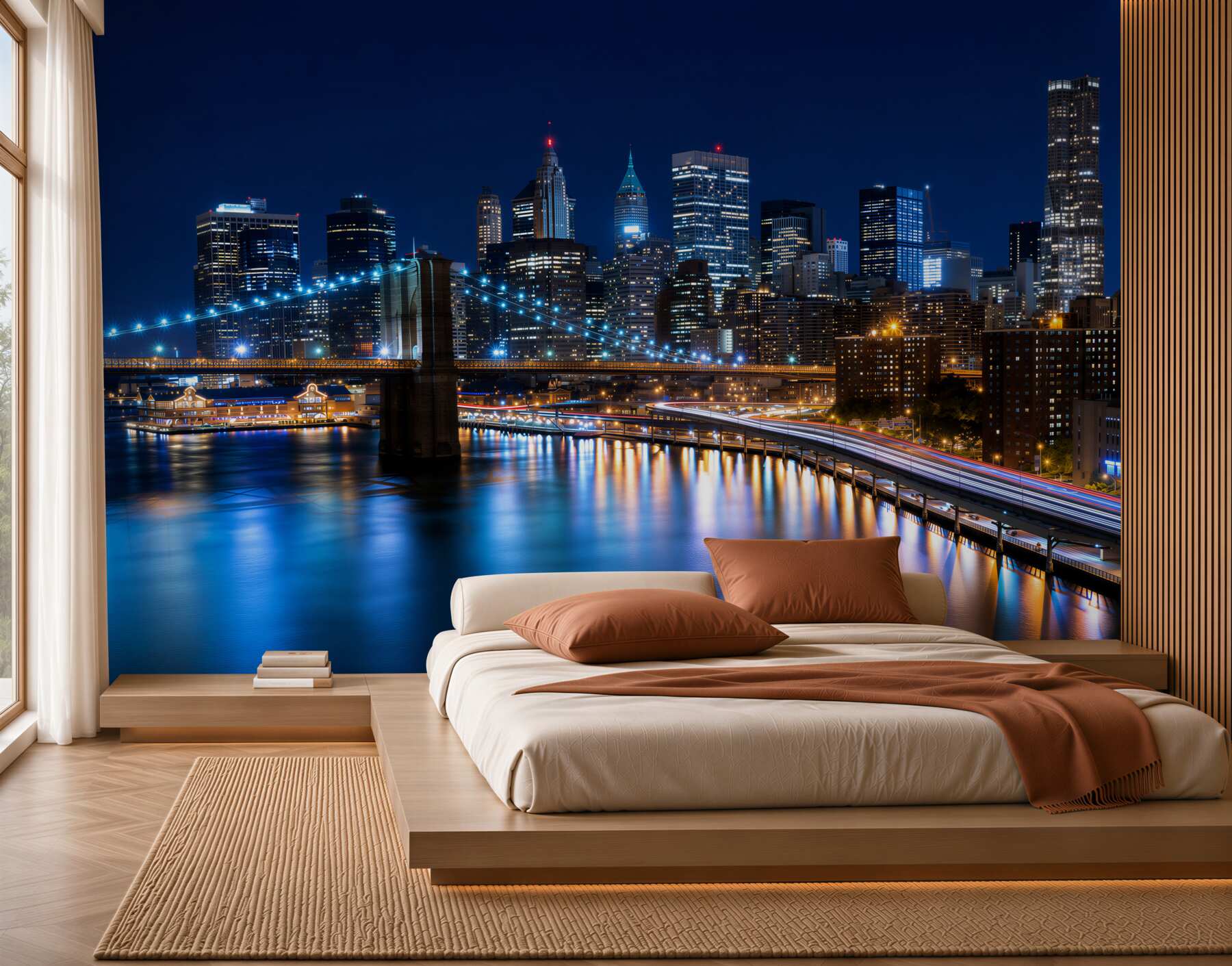 Fototapeta Molo na Manhattanie w nocy jest oświetlone?v23