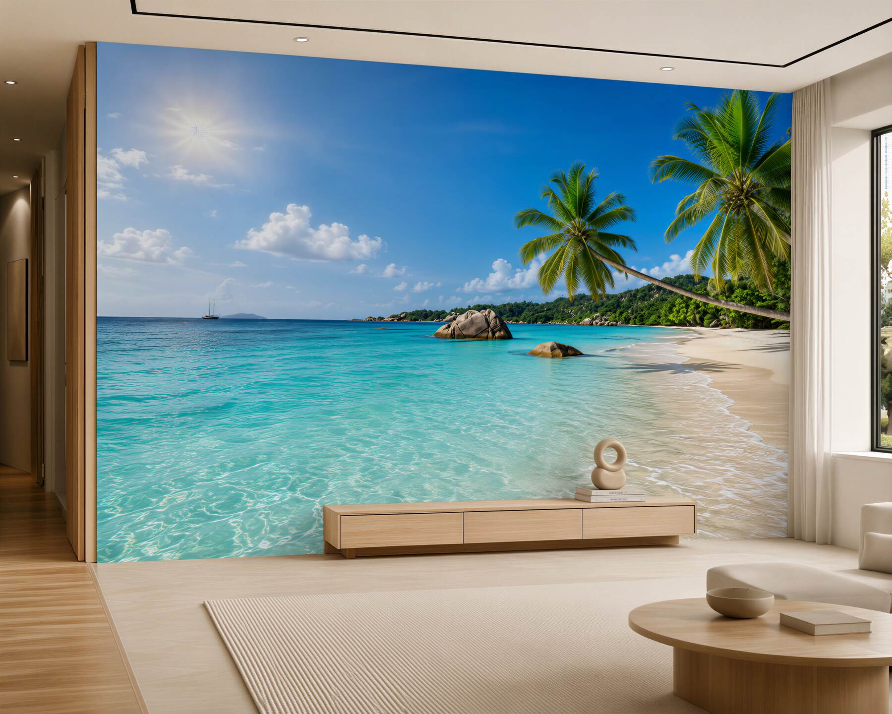Fototapeta niebieska woda w pobliżu tropikalnej plaży