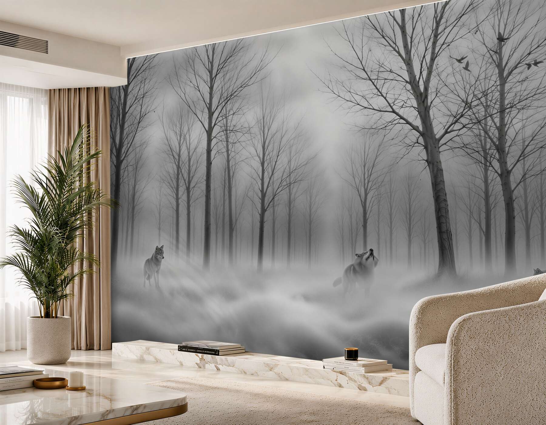 Fototapeta mglisty zimowy dzień w lesie