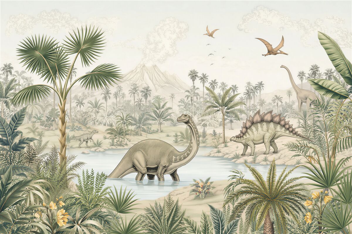 Fototapeta Dinozaury nad wodą w lesie