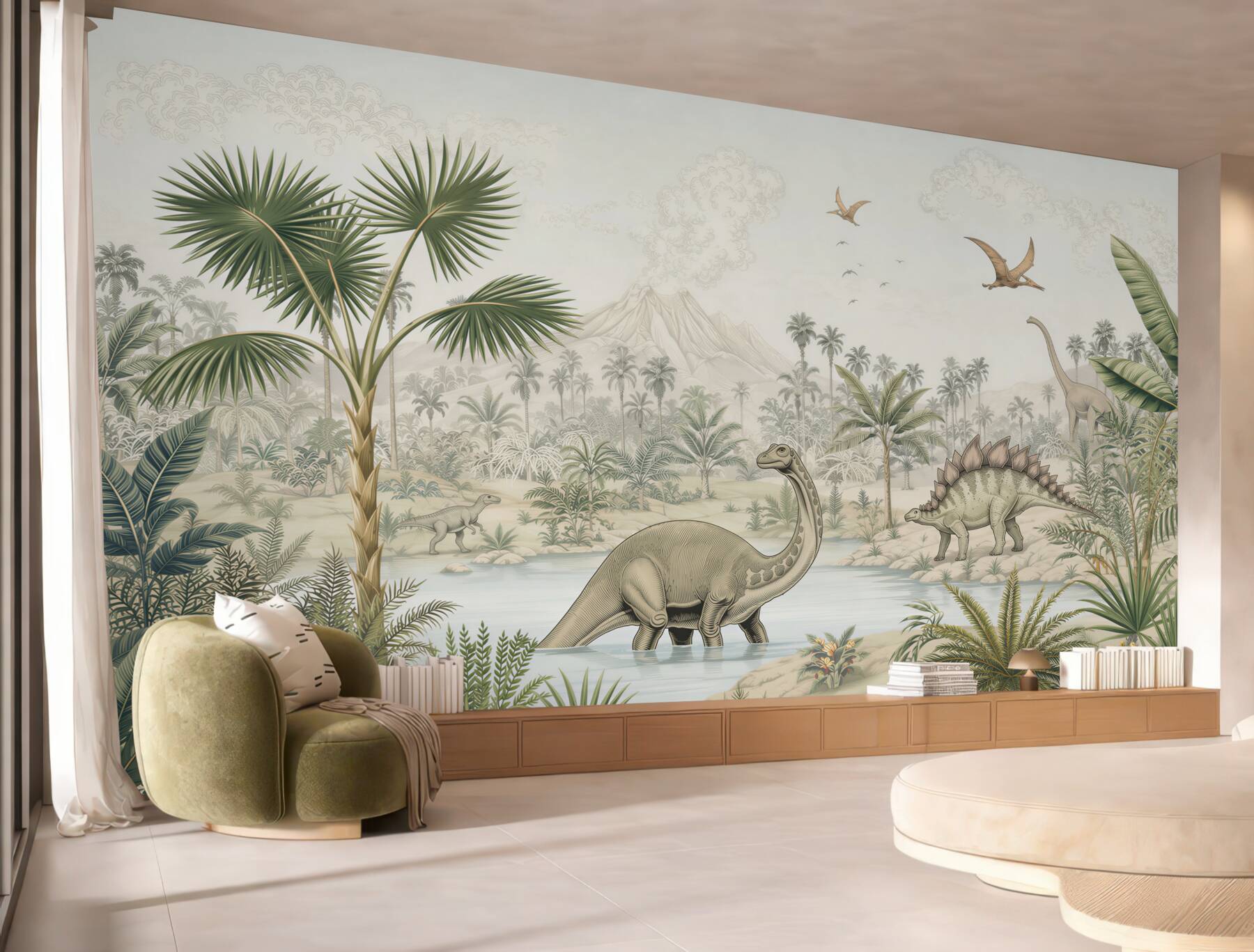 Fototapeta Dinozaury nad wodą w lesie