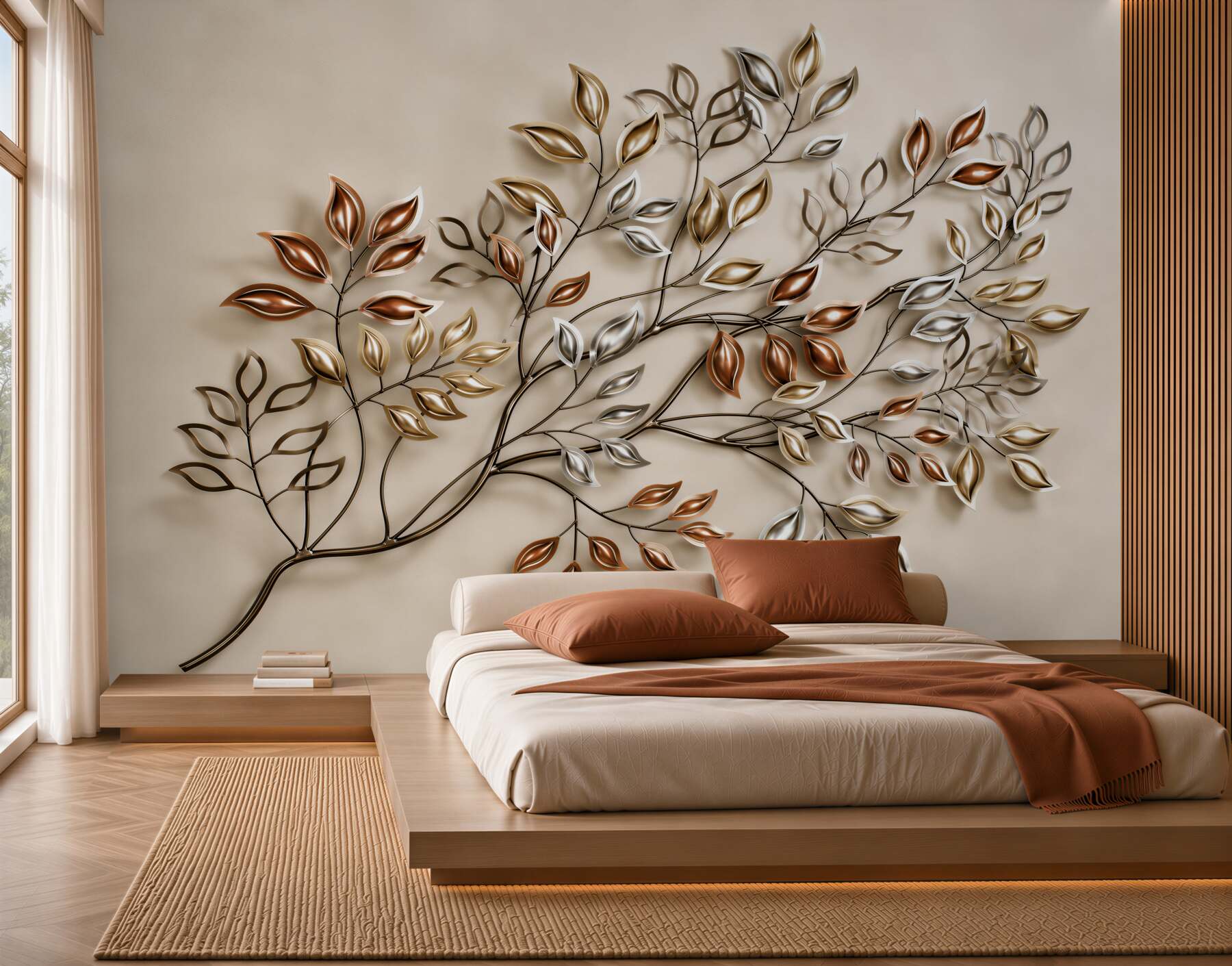 Fototapeta Gałąź z metalowymi liśćmi