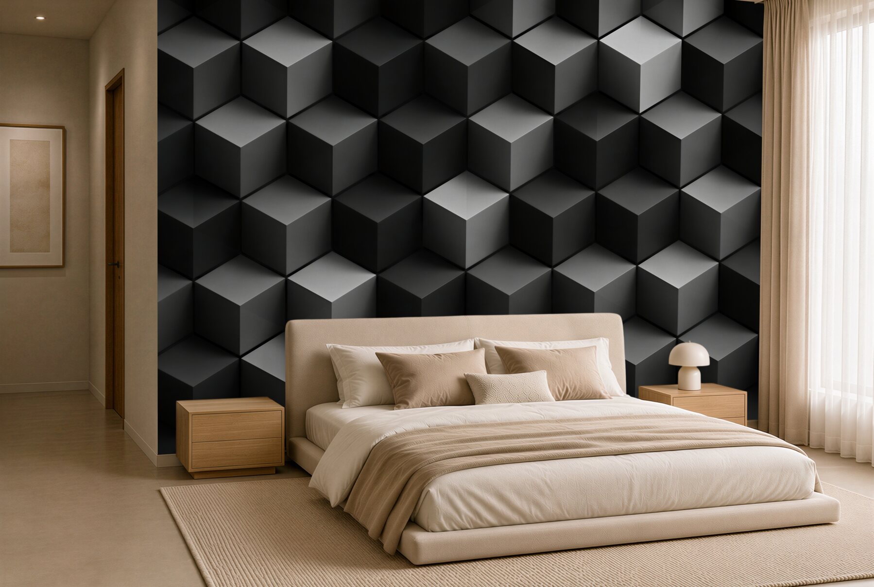 Fototapeta geometryczne heksagony 3D szaro beżowe nowoczesne?v23