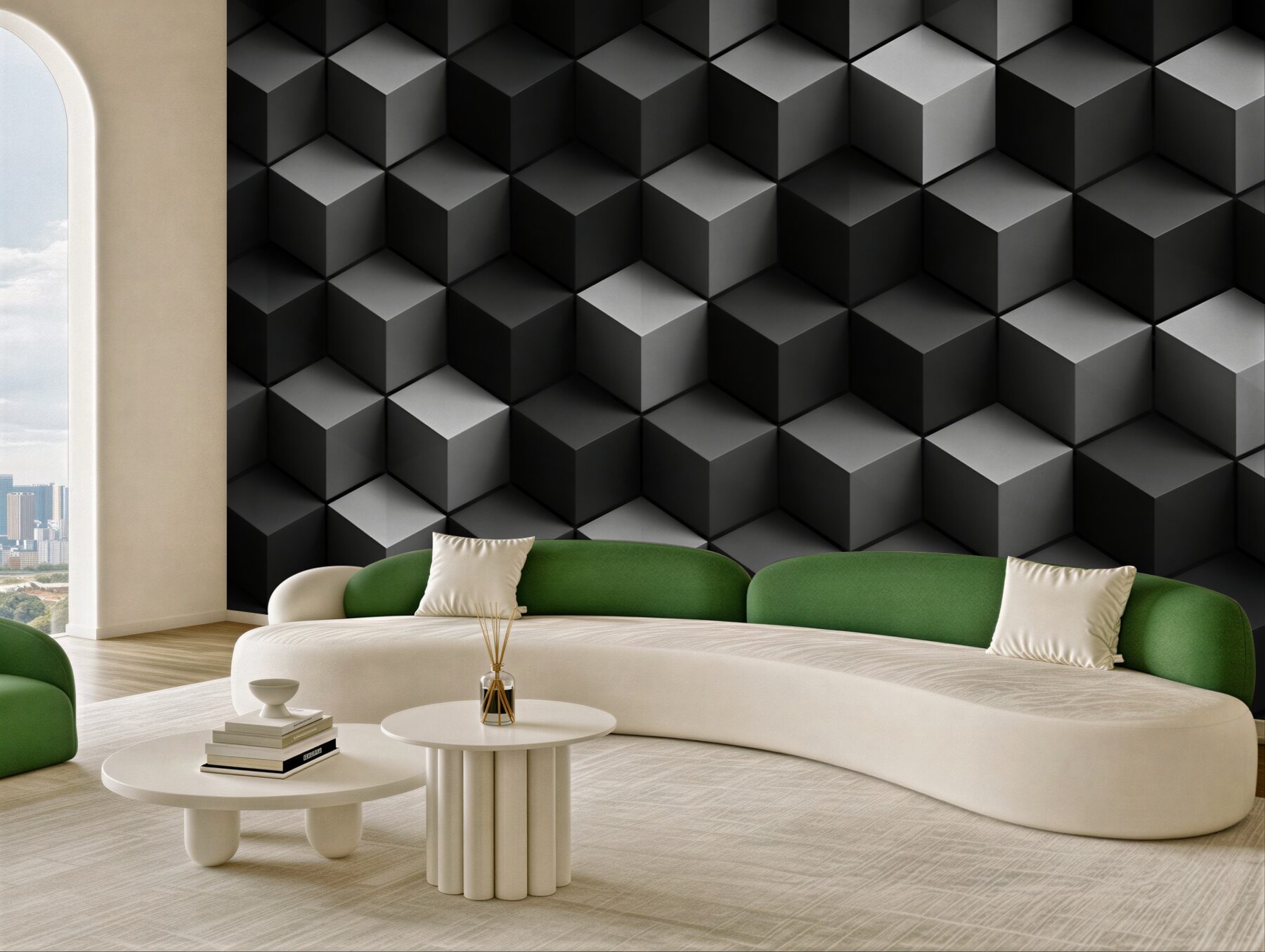 Fototapeta geometryczne heksagony 3D szaro beżowe nowoczesne?v23