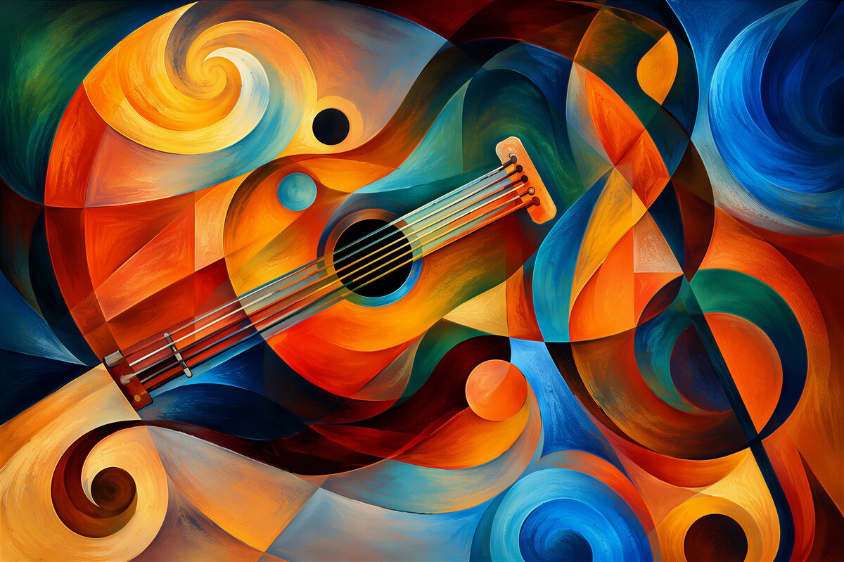 Fototapeta gitara abstrakcyjna w beżowo niebieskich tonach