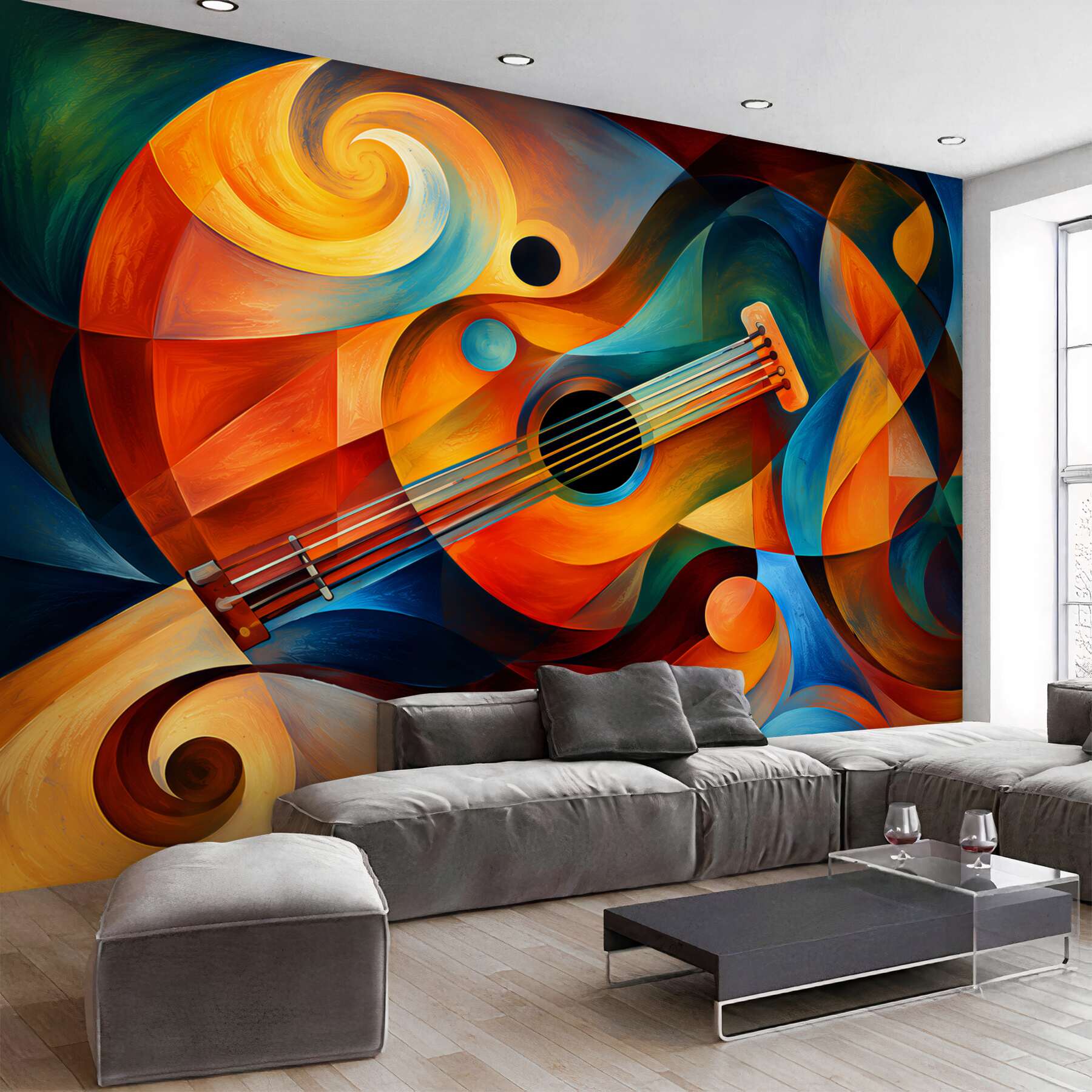Fototapeta gitara abstrakcyjna w beżowo niebieskich tonach?v23