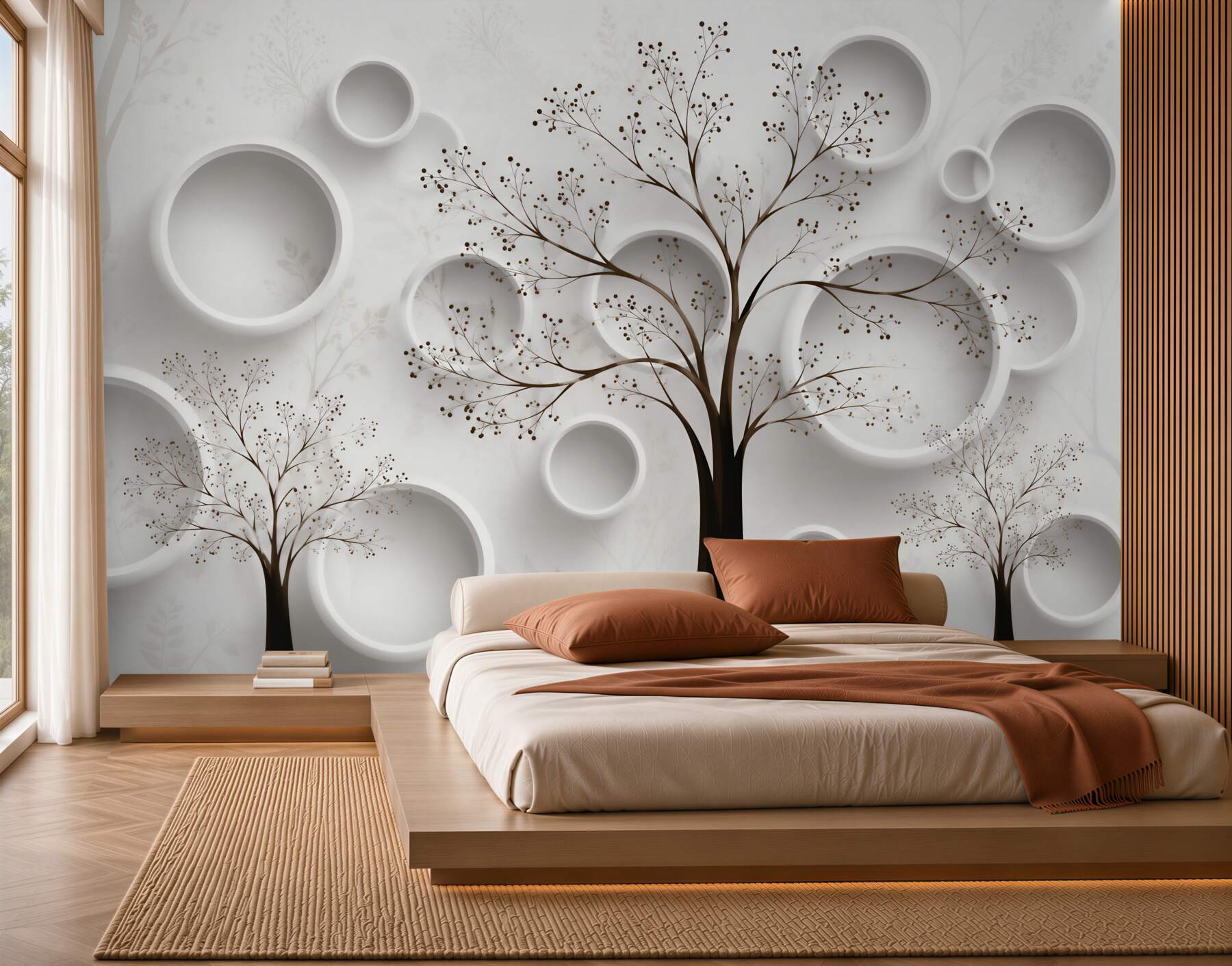 Fototapeta drzewo minimalistyczne z geometrycznymi okręgami beżowe?v23