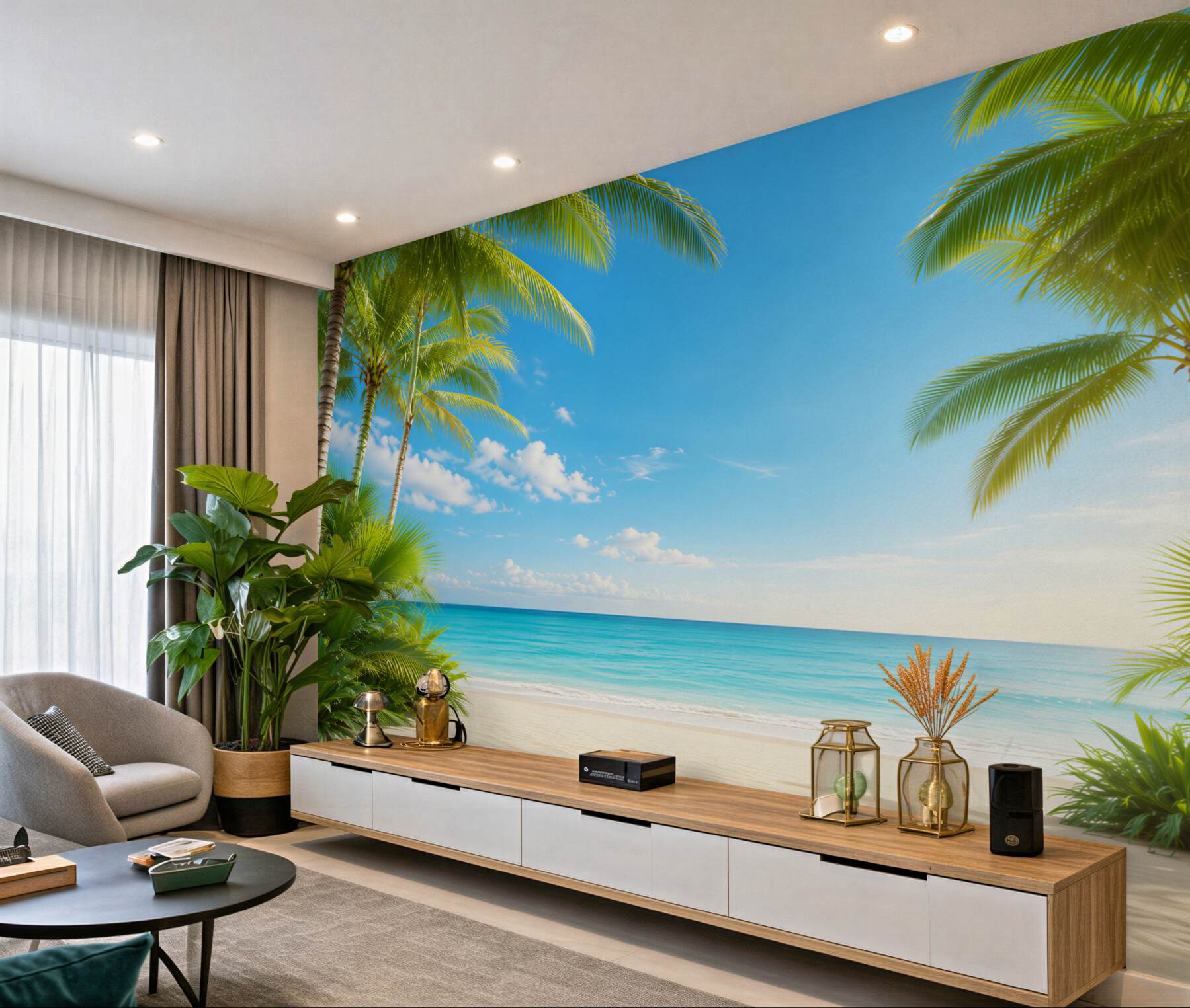Fototapeta tropikalna plaża z palmami i turkusowym morzem?v23