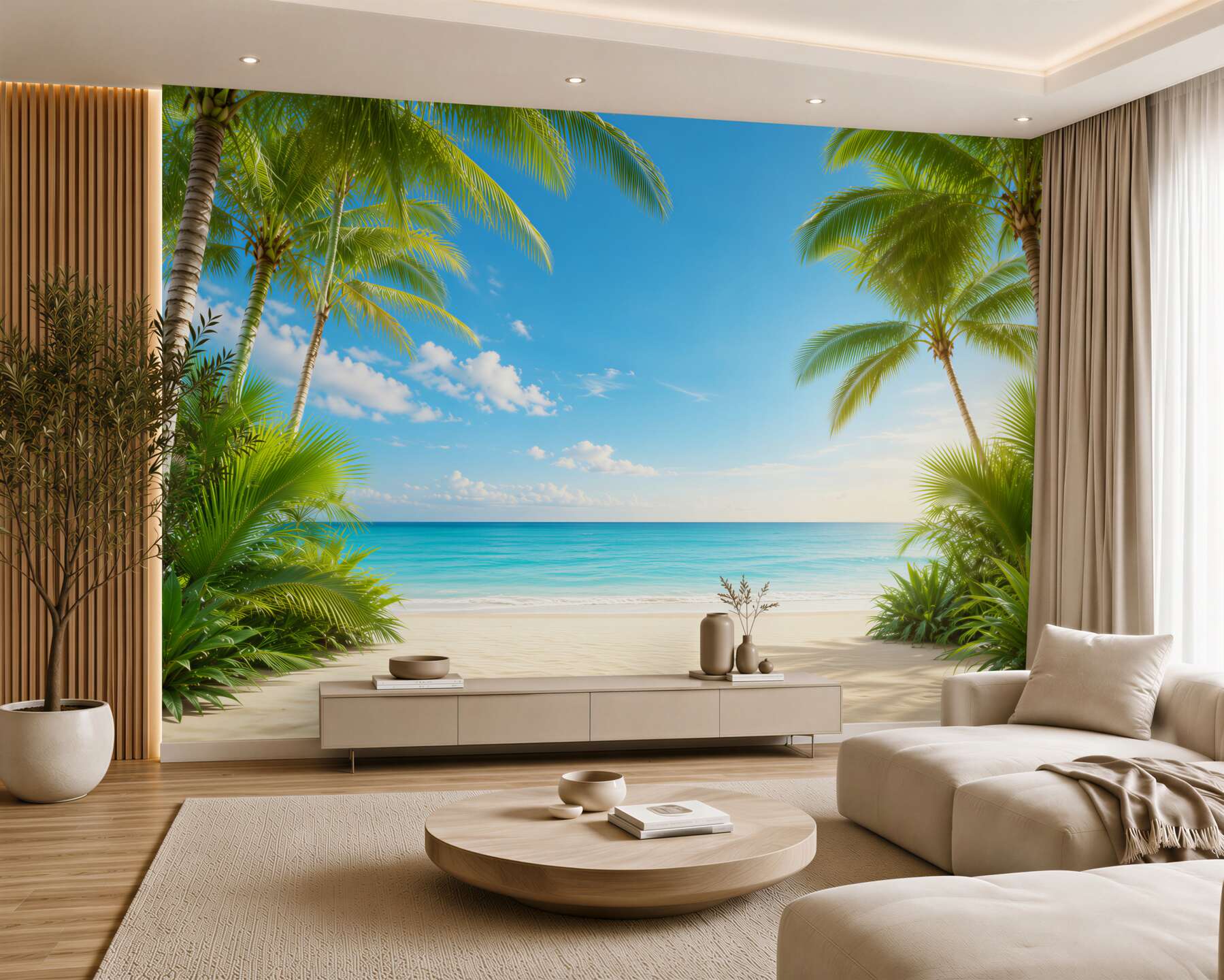 Fototapeta tropikalna plaża z palmami i turkusowym morzem?v23