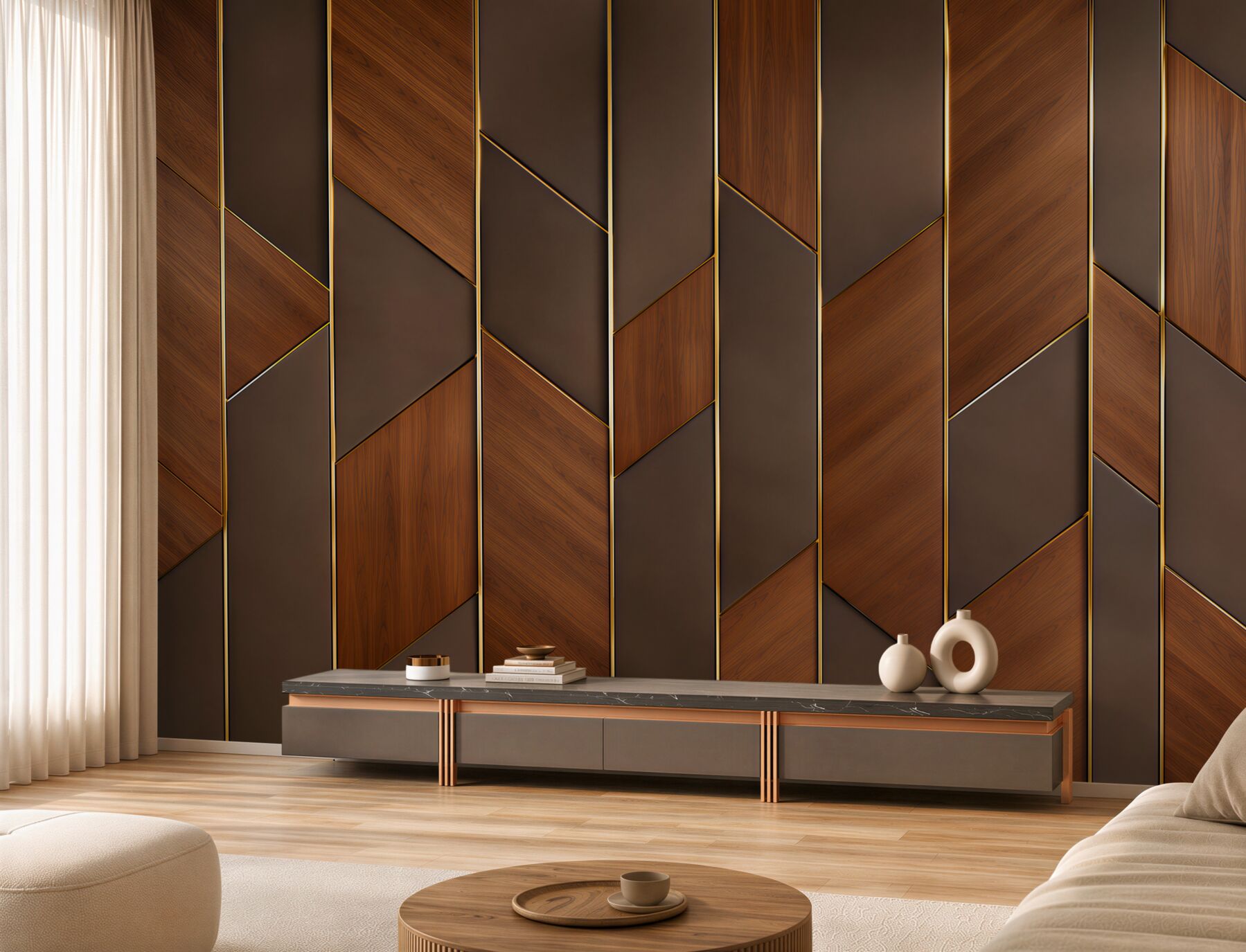 Fototapeta geometryczne panele beżowe nowoczesna dekoracja 3D