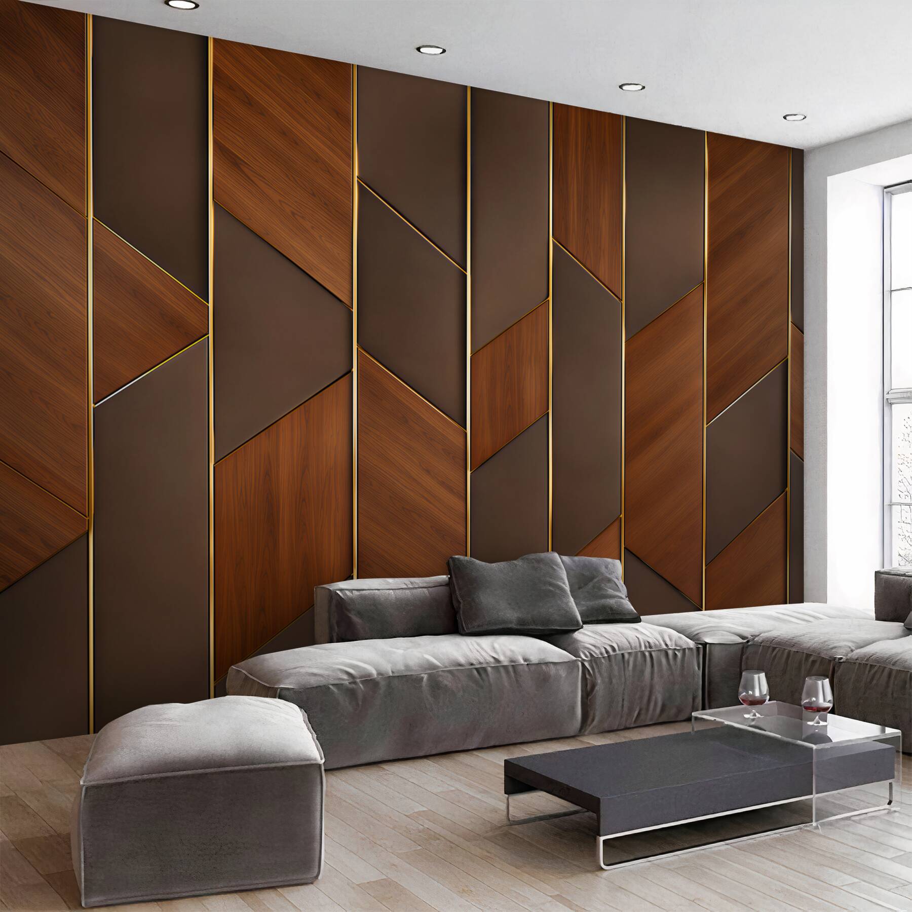 Fototapeta geometryczne panele beżowe nowoczesna dekoracja 3D?v23