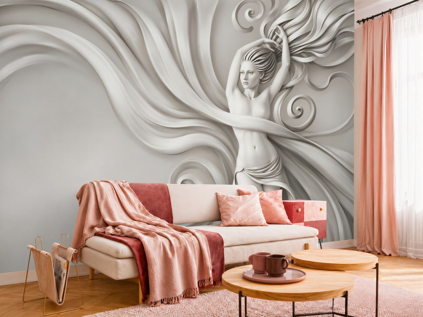 Fototapeta kobieta w rzeźbiarskim stylu 3D w kremowych falach?v23