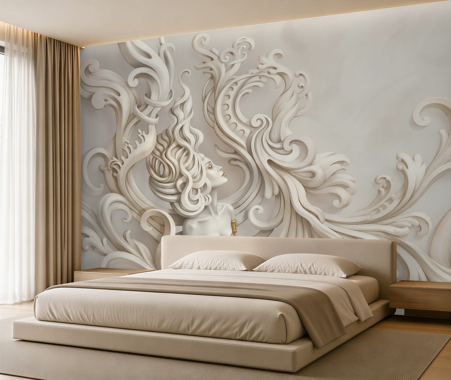 Fototapeta kobieta w kremowych ornamentach art déco elegancka?v23