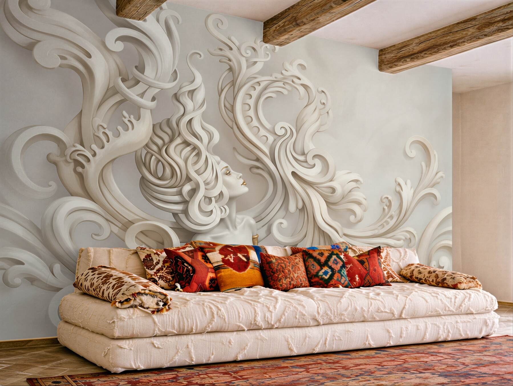 Fototapeta kobieta w kremowych ornamentach art déco elegancka?v23