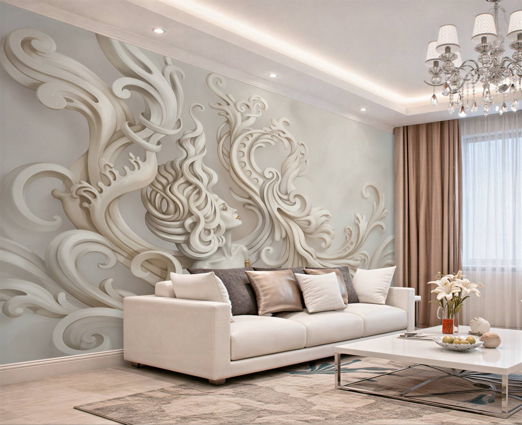 Fototapeta kobieta w kremowych ornamentach art déco elegancka