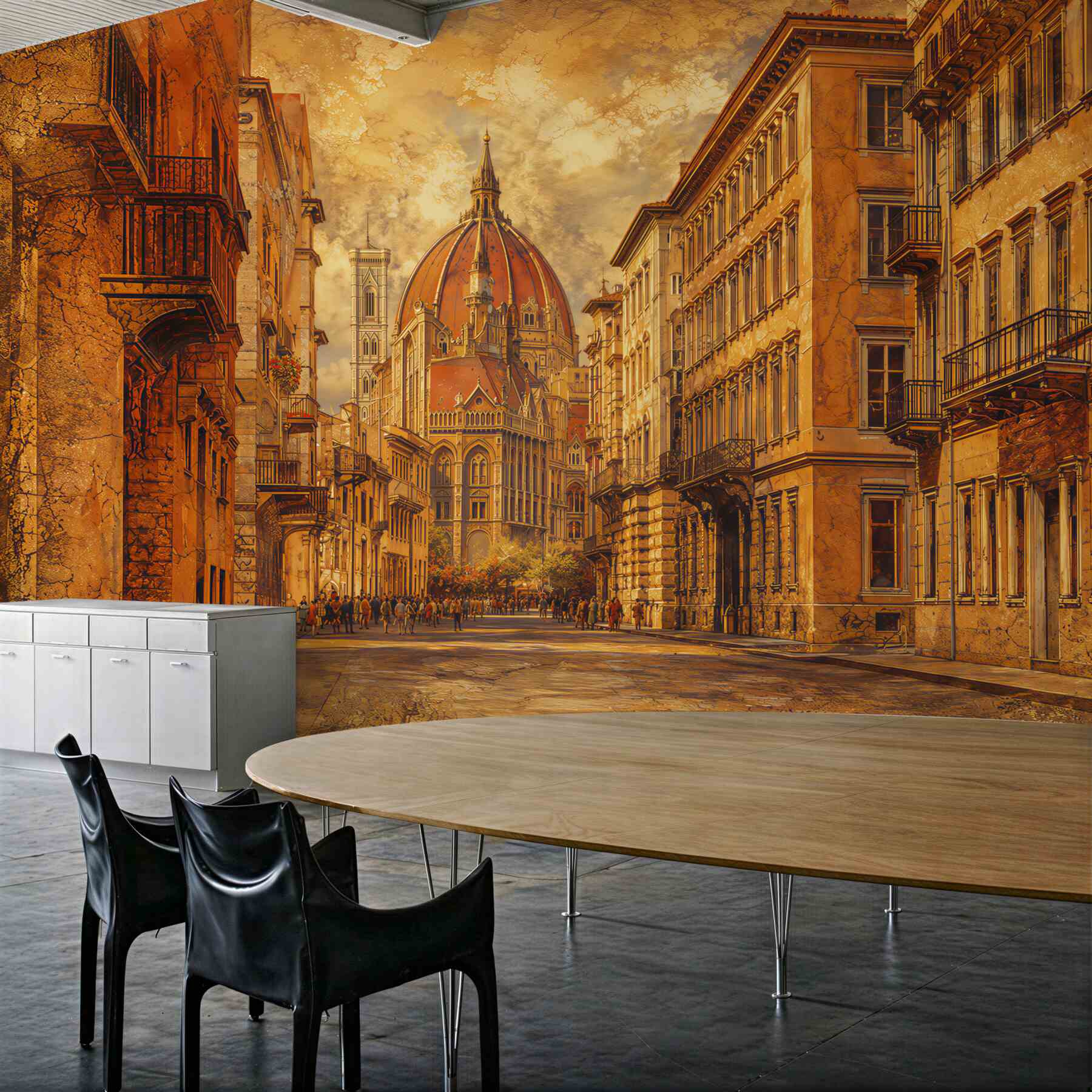 Fototapeta ulica Florencji z katedrą w ciepłych beżowych tonach?v23