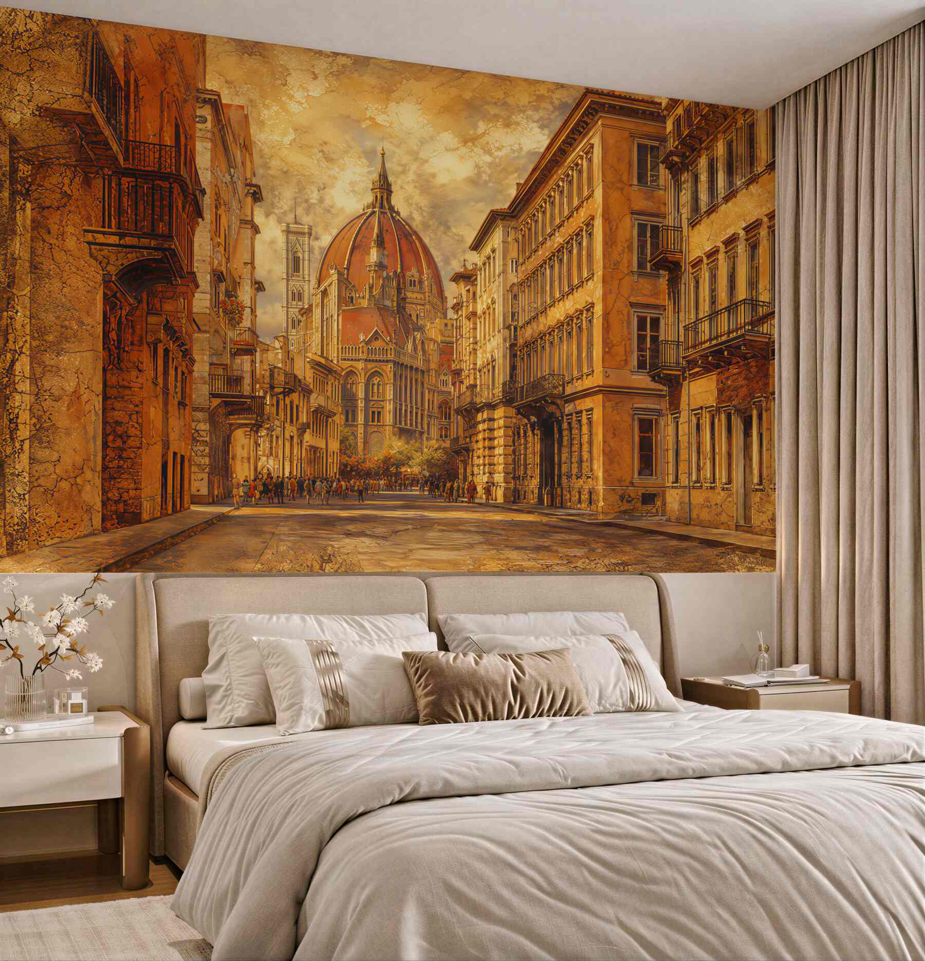 Fototapeta ulica Florencji z katedrą w ciepłych beżowych tonach?v23