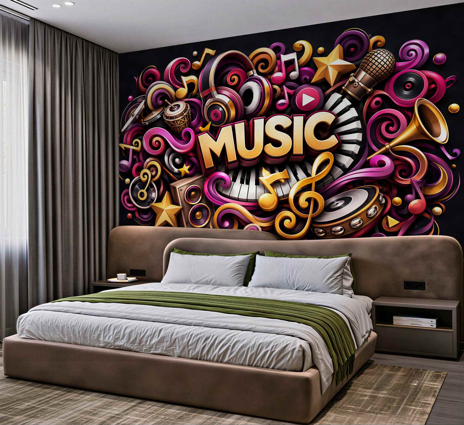 Fototapeta instrumenty muzyczne z pianinem i mikrofonem w beżowym stylu?v23