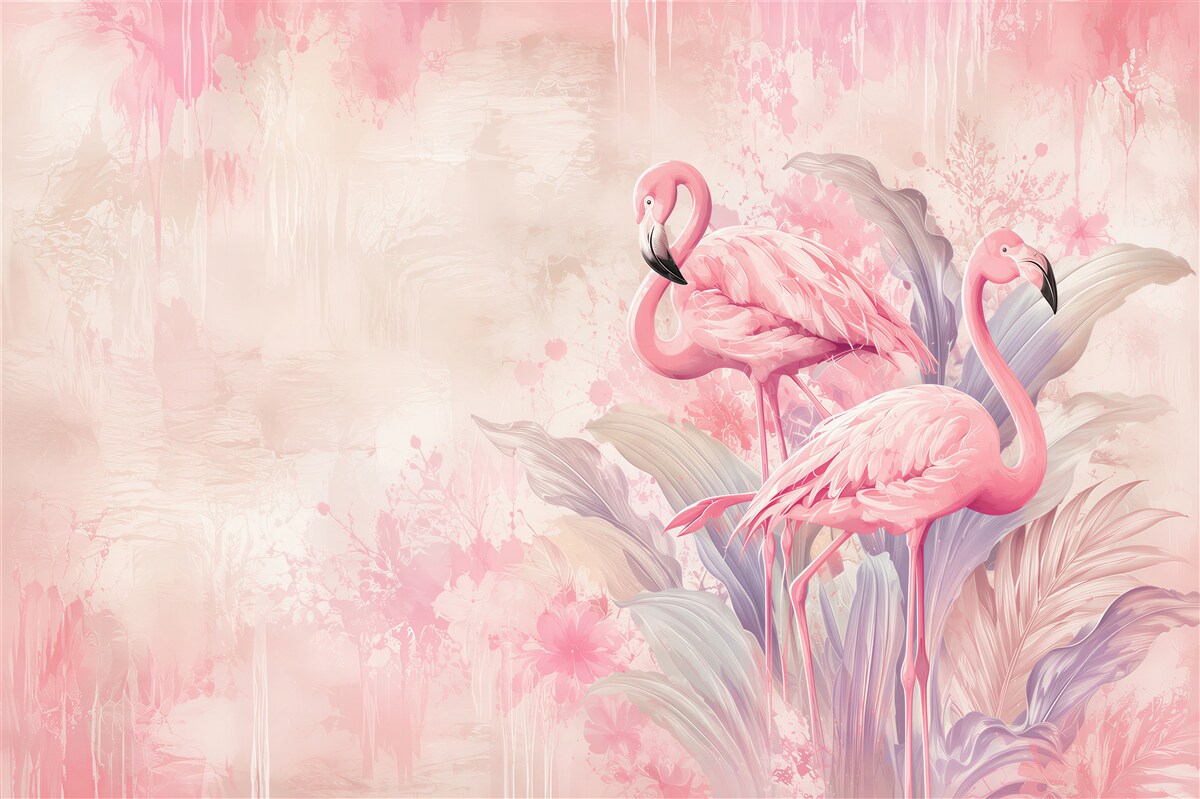 Fototapeta różowe flamingi w pastelowych liściach tropikalnych