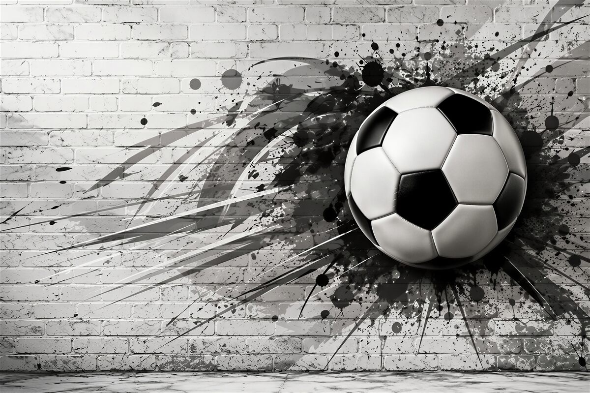 Fototapeta piłka nożna na białej cegle nowoczesna sportowa