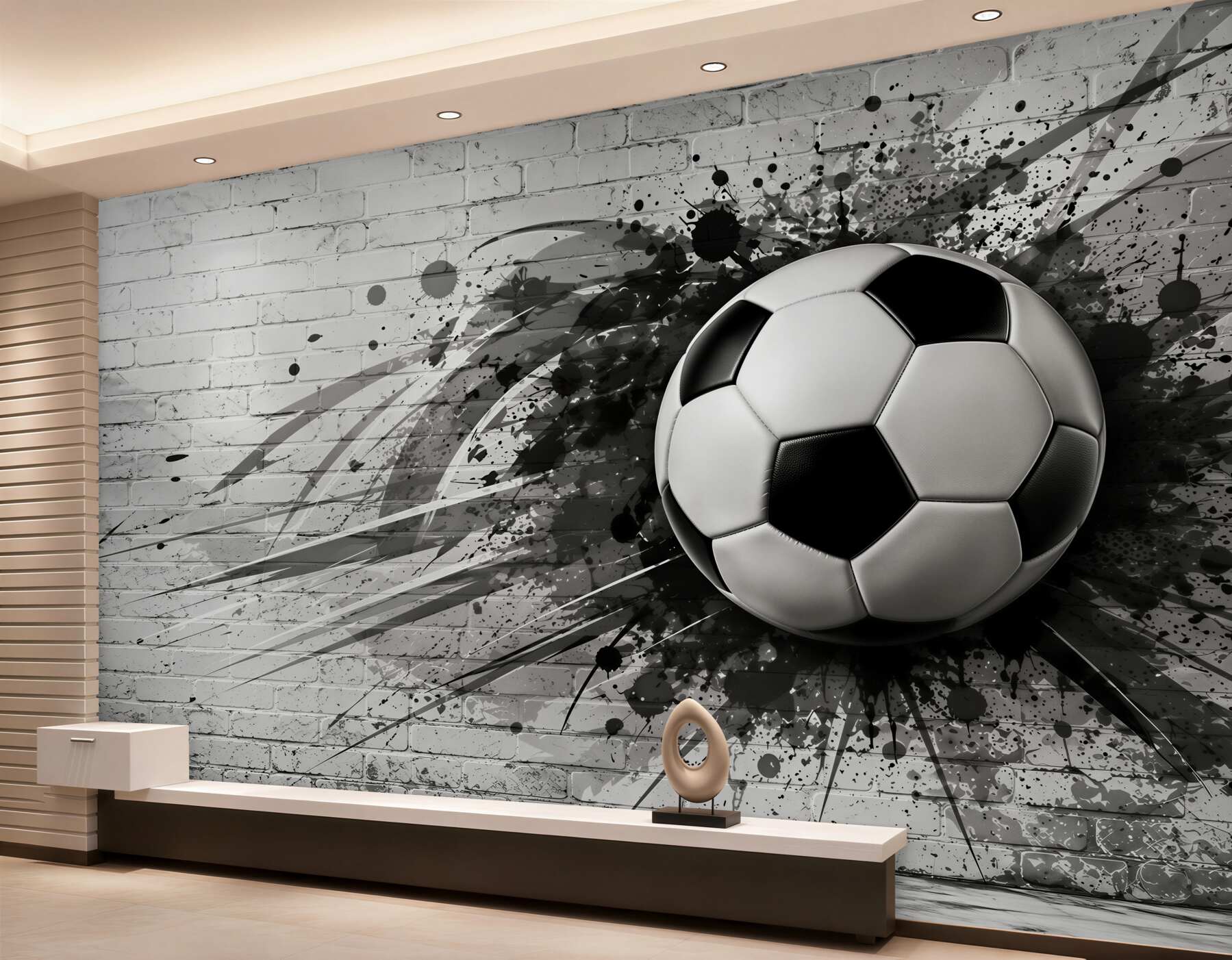 Fototapeta piłka nożna na białej cegle nowoczesna sportowa