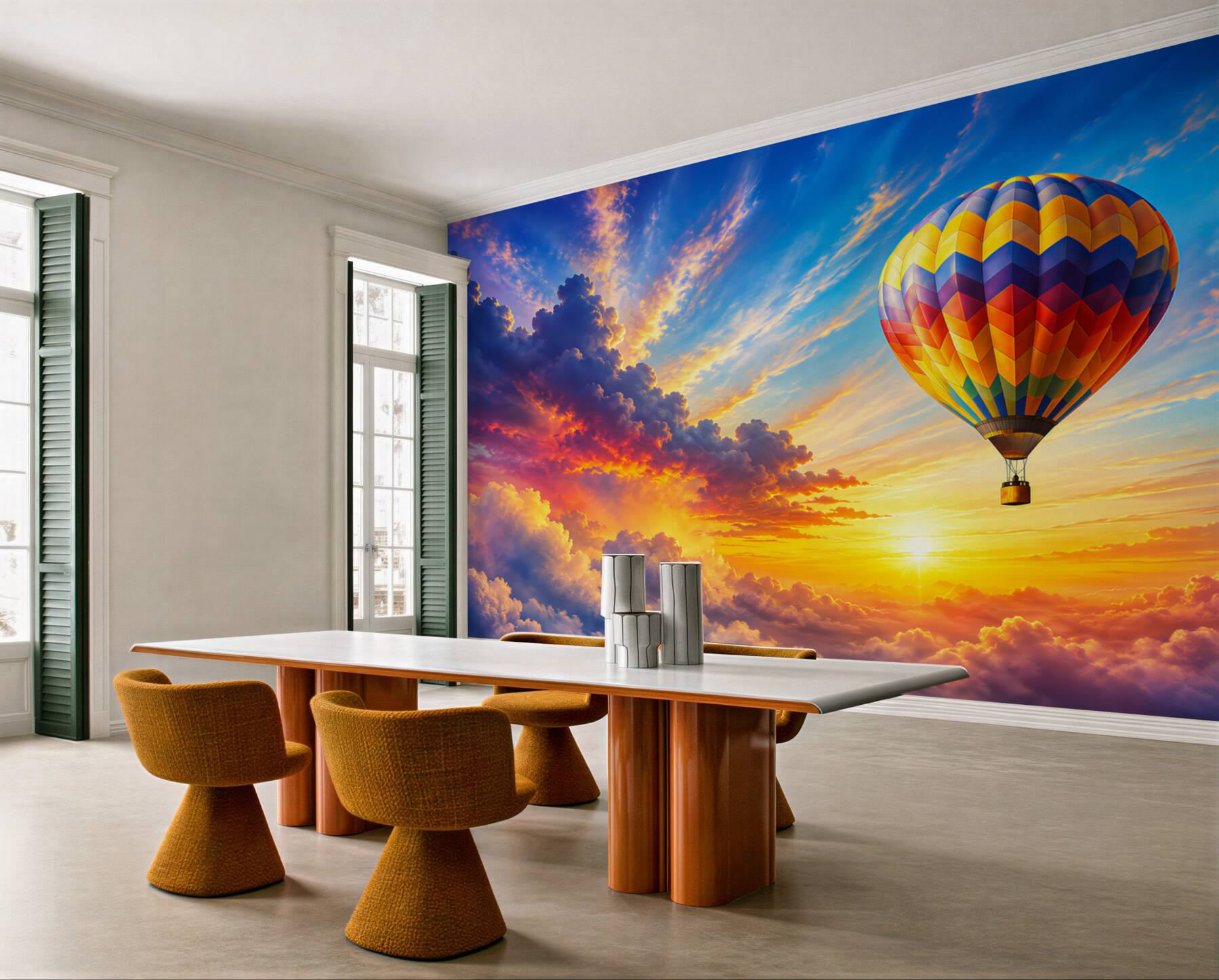 Fototapeta balon w chmurach o wschodzie słońca pastelowe niebo?v23
