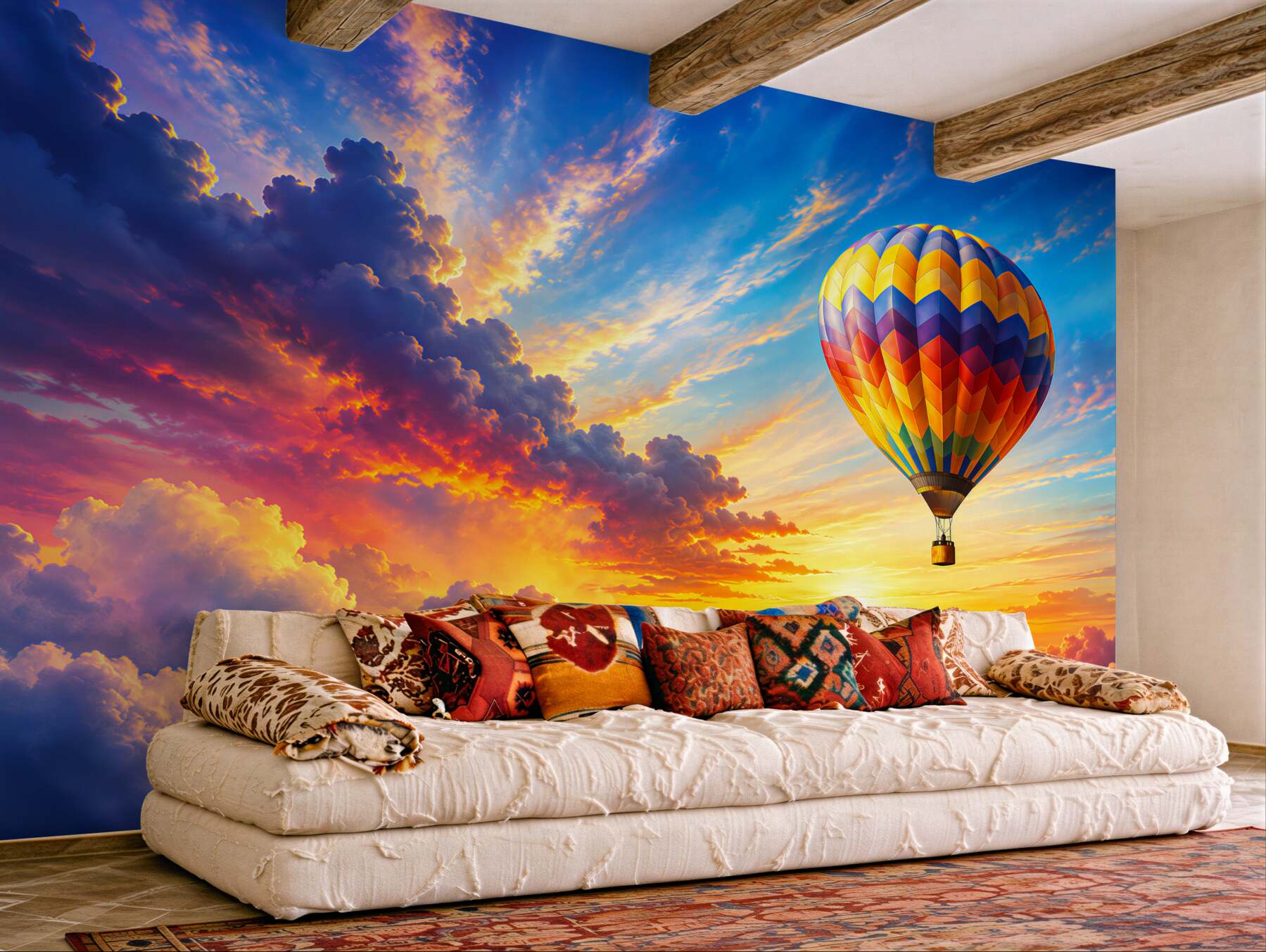 Fototapeta balon w chmurach o wschodzie słońca pastelowe niebo?v23