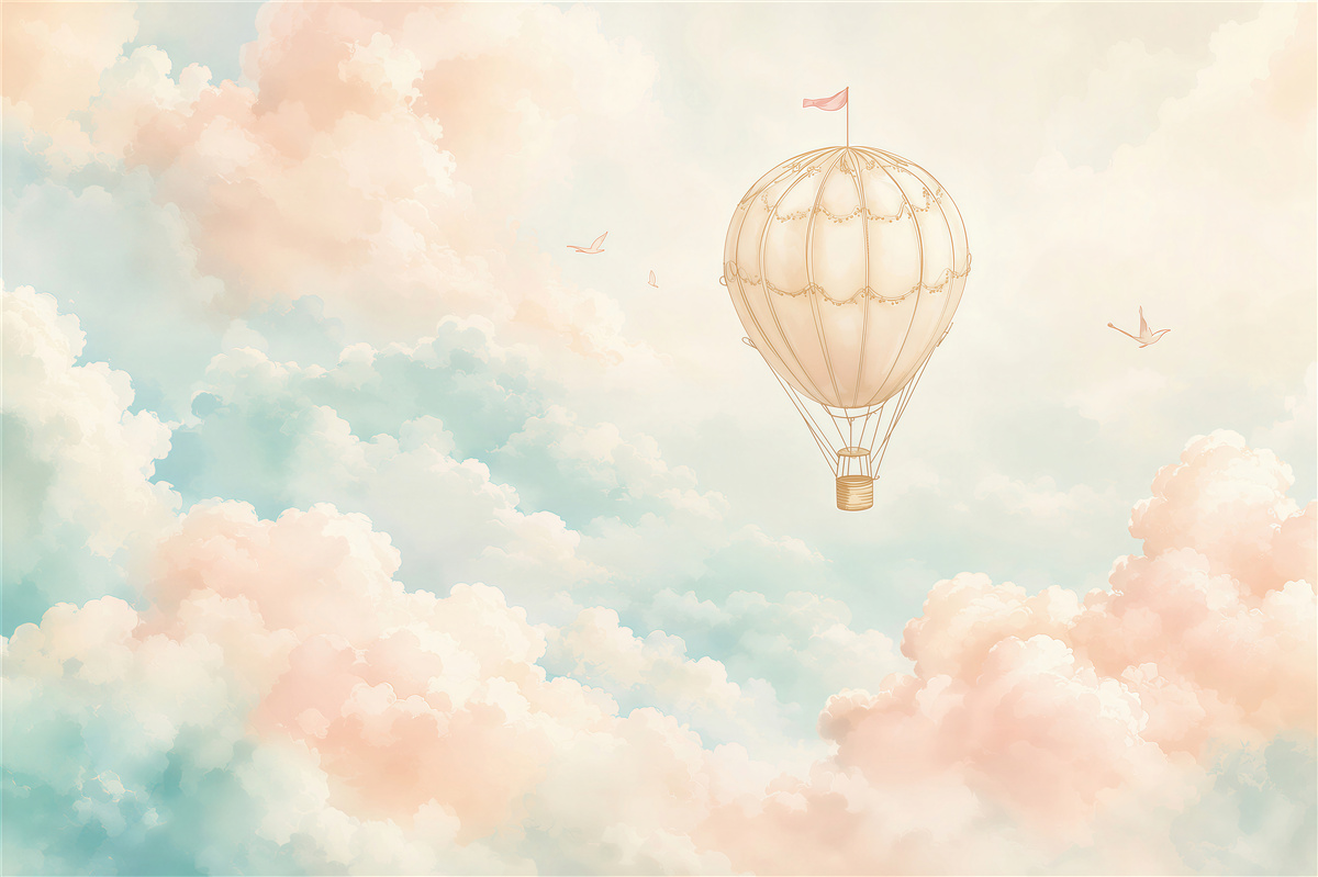 Fototapeta balon wśród chmur pastelowa do pokoju dziecka