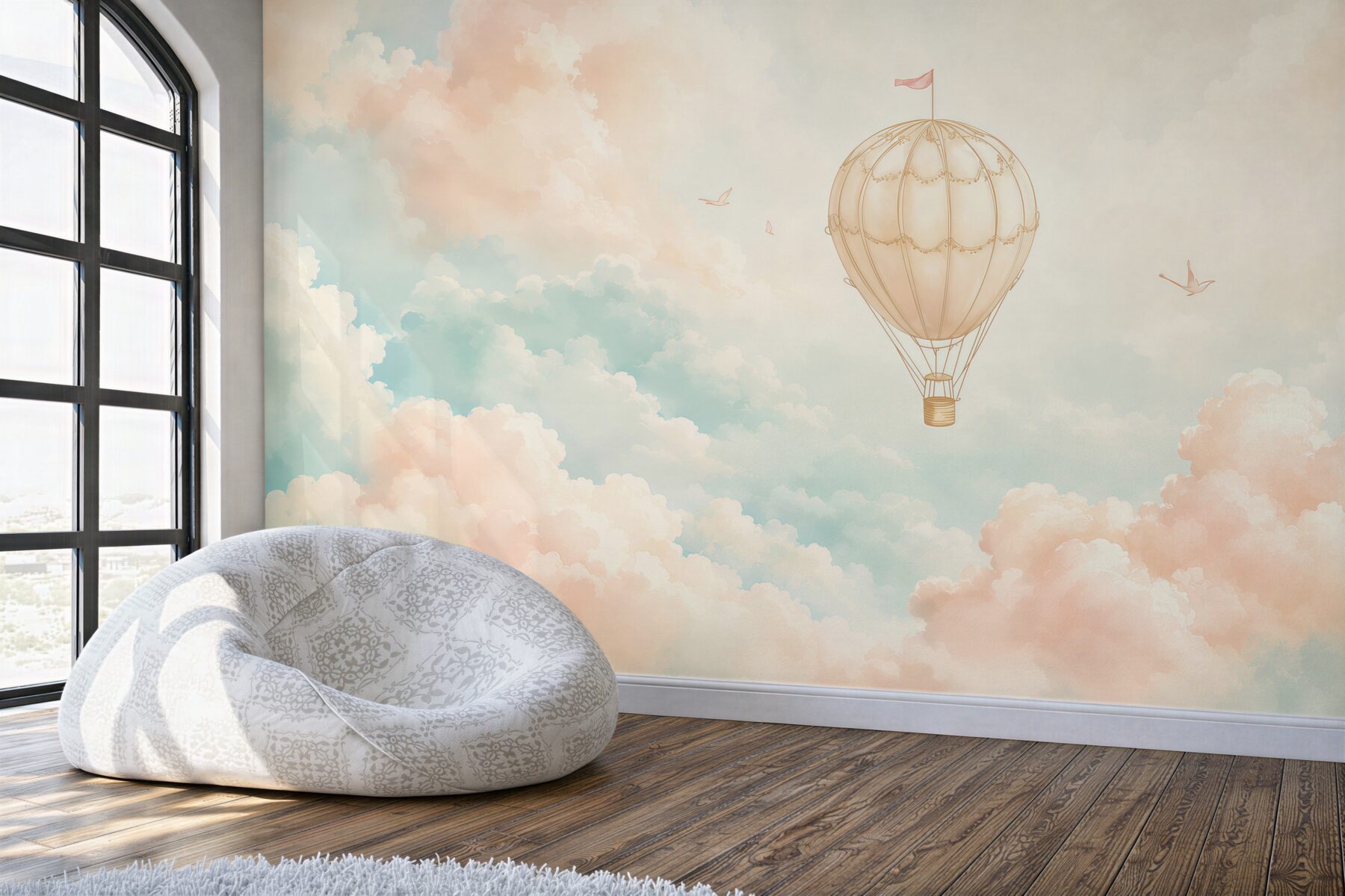 Fototapeta balon wśród chmur pastelowa do pokoju dziecka?v23