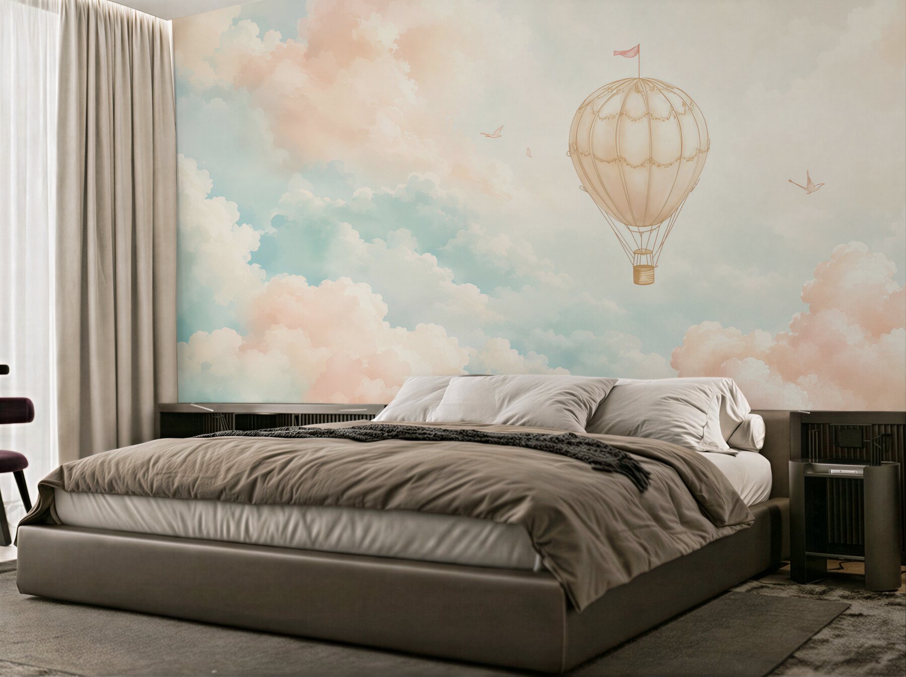 Fototapeta balon wśród chmur pastelowa do pokoju dziecka?v23