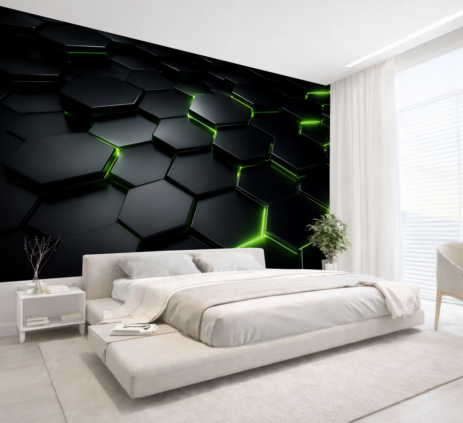 Fototapeta zielone heksagony neonowe 3d?v23