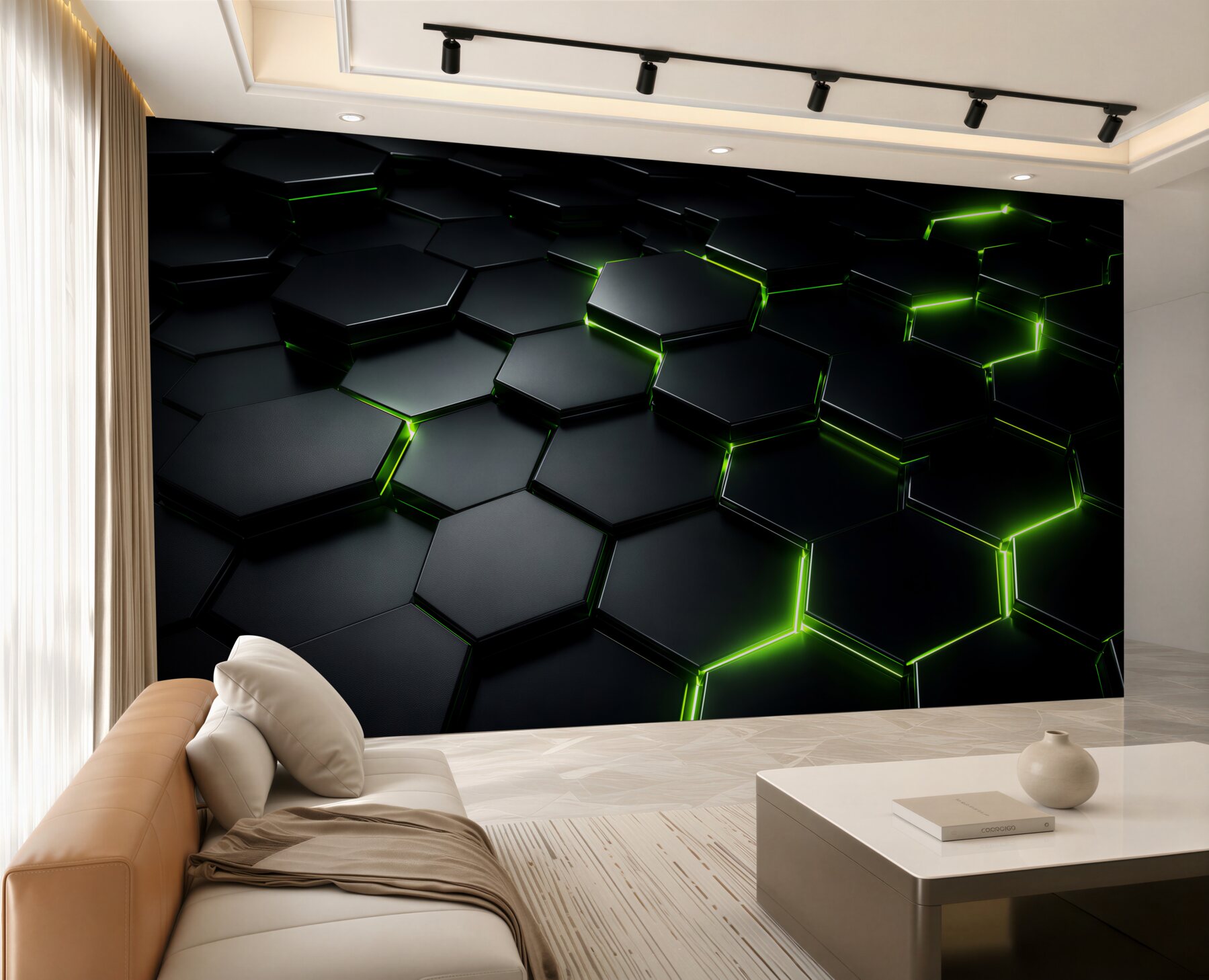Fototapeta zielone heksagony neonowe 3d