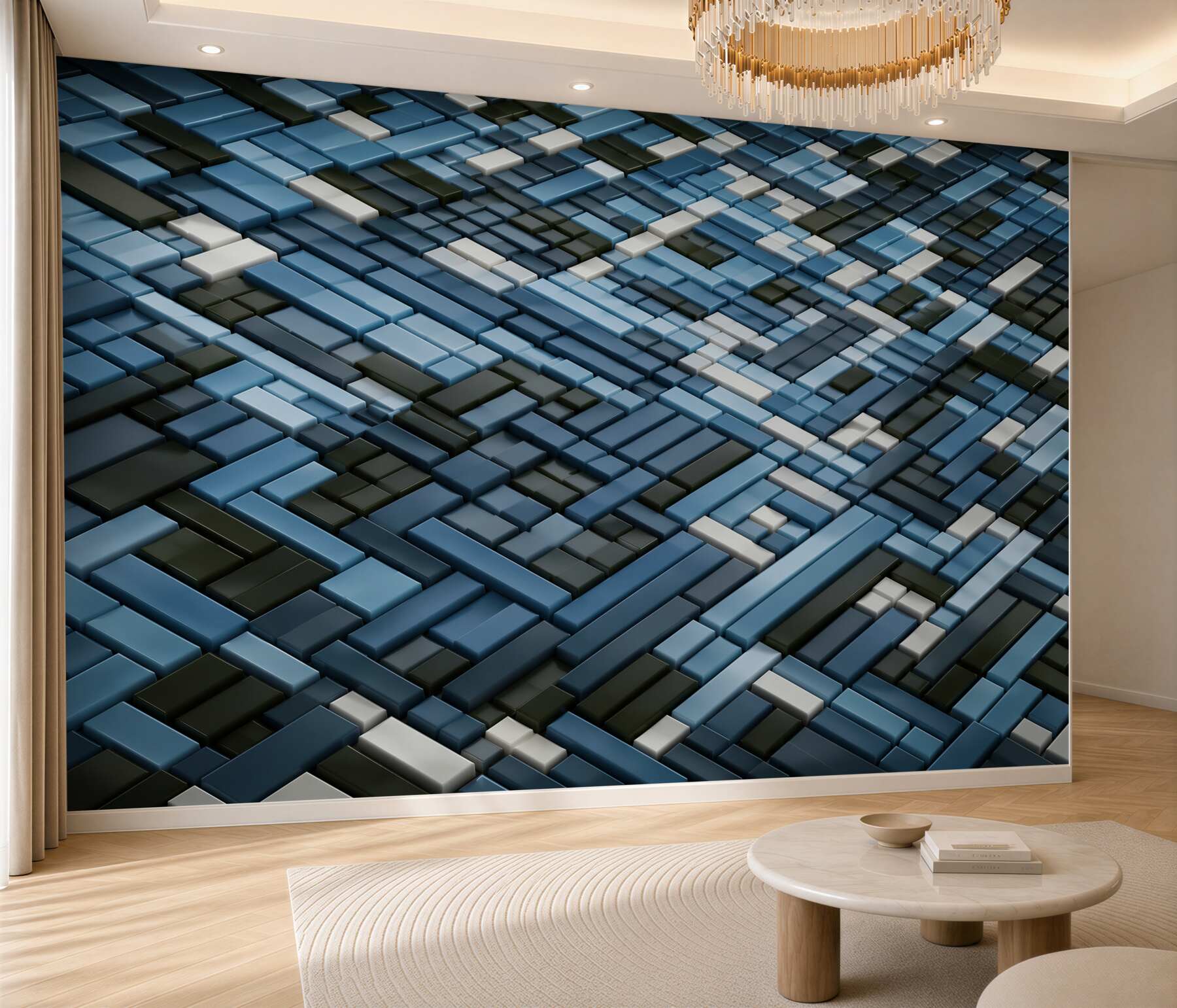 Fototapeta geometryczne prostokąty zielono niebieskie nowoczesna 3D