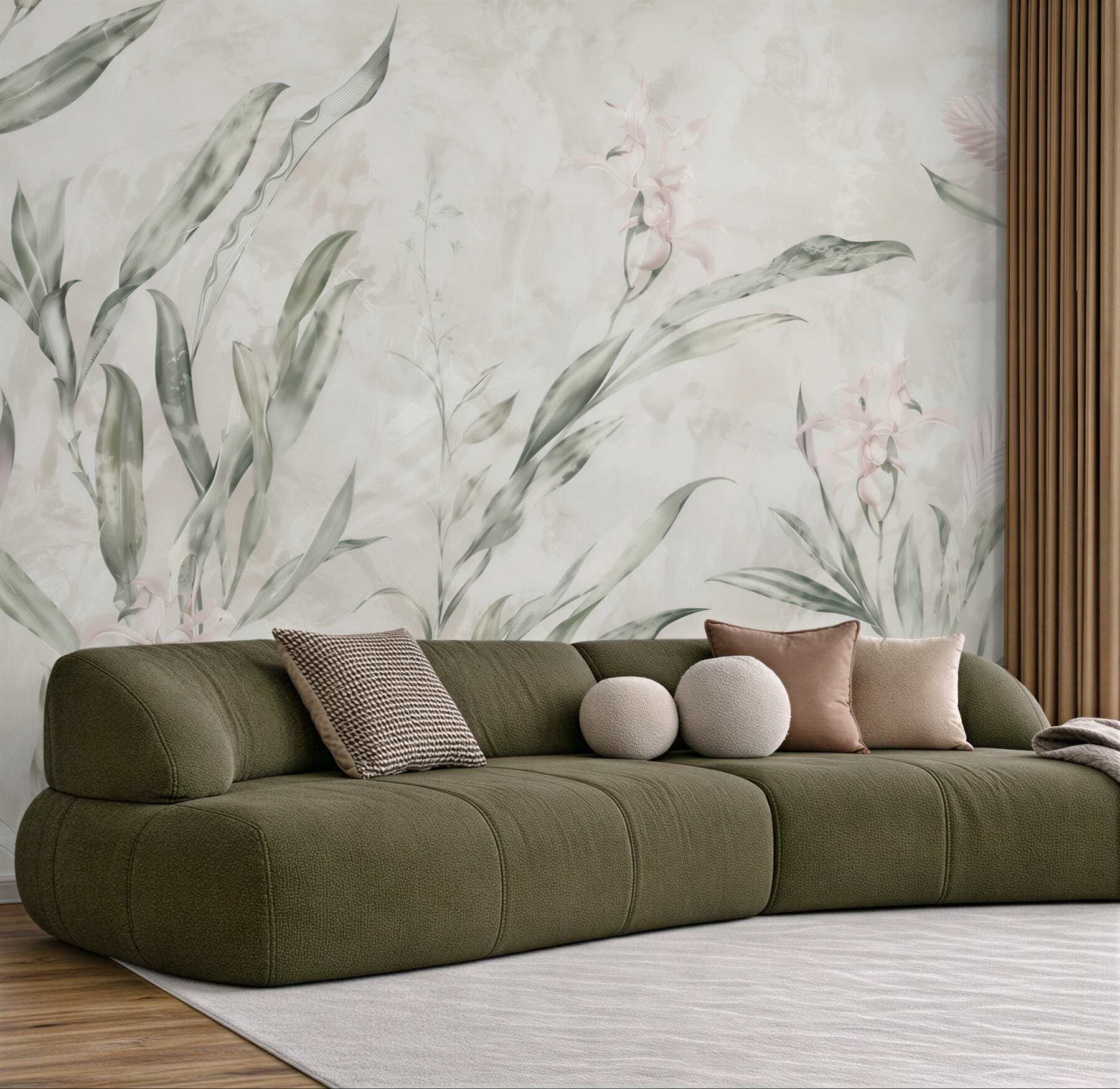 Fototapeta egzotyczne liście i delikatne kwiaty w stylu botanical?v23
