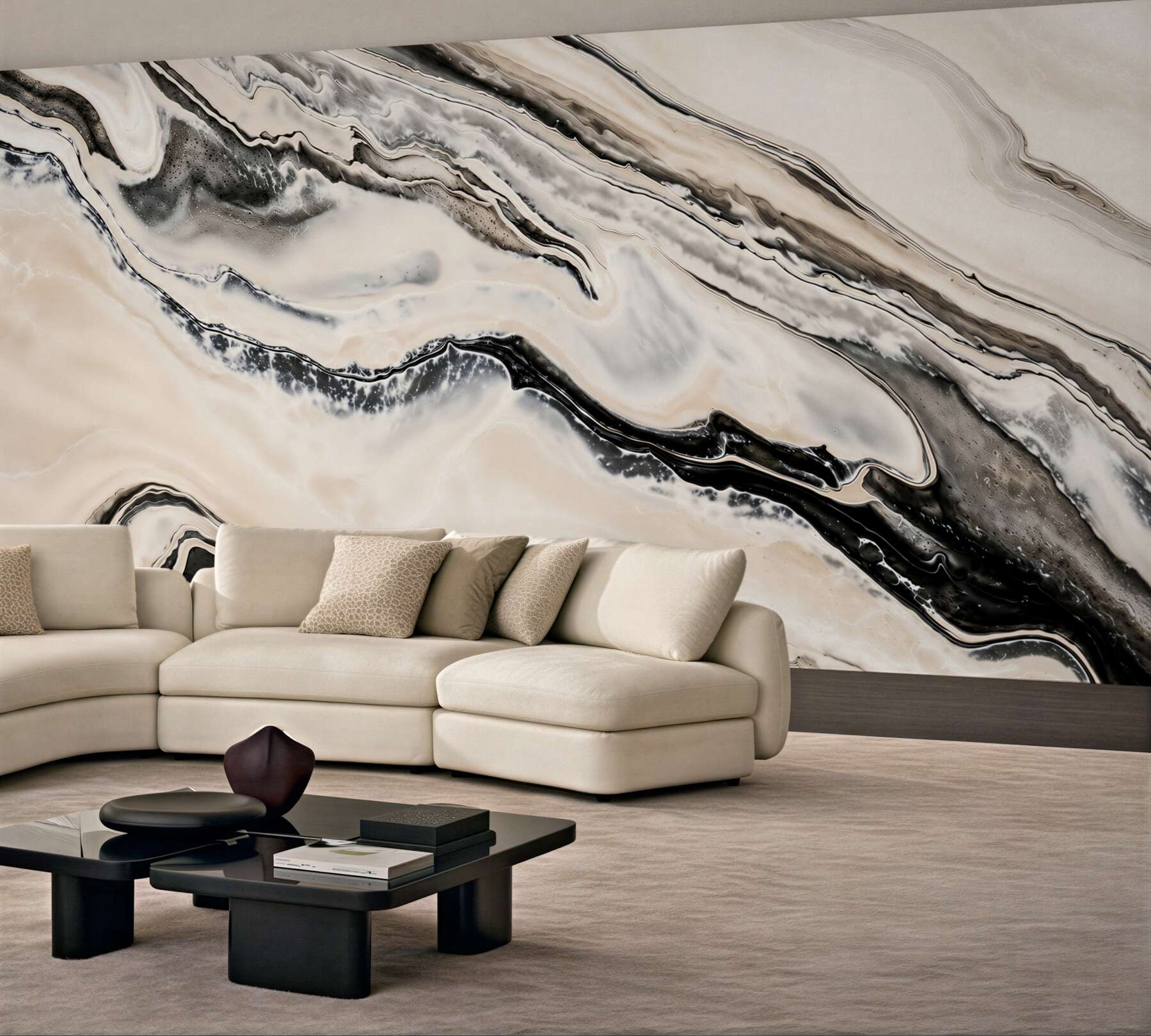 Fototapeta marmur beżowy z czarną żyłą elegancki do salonu?v23