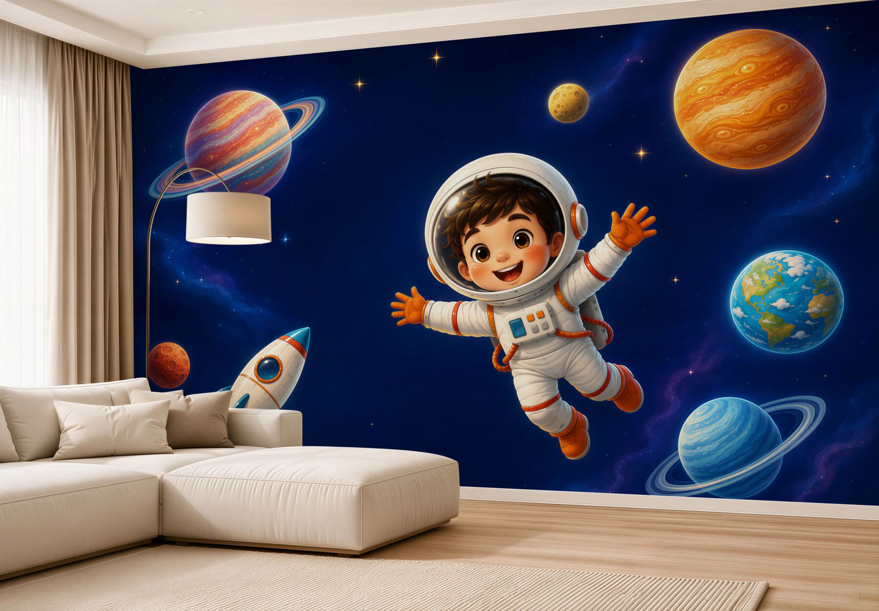 Fototapeta Chłopiec w astronaucie w kosmosie