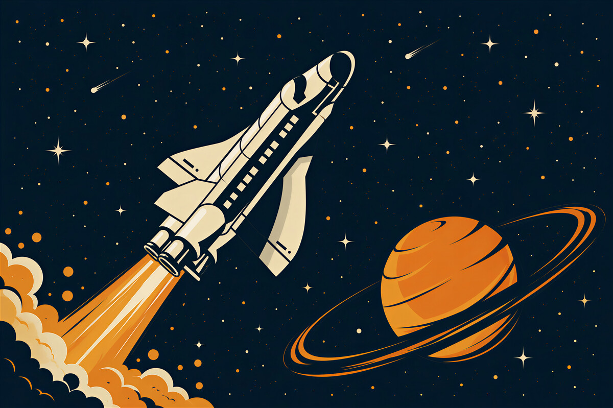 Fototapeta Rakieta leci na dużej planecie
