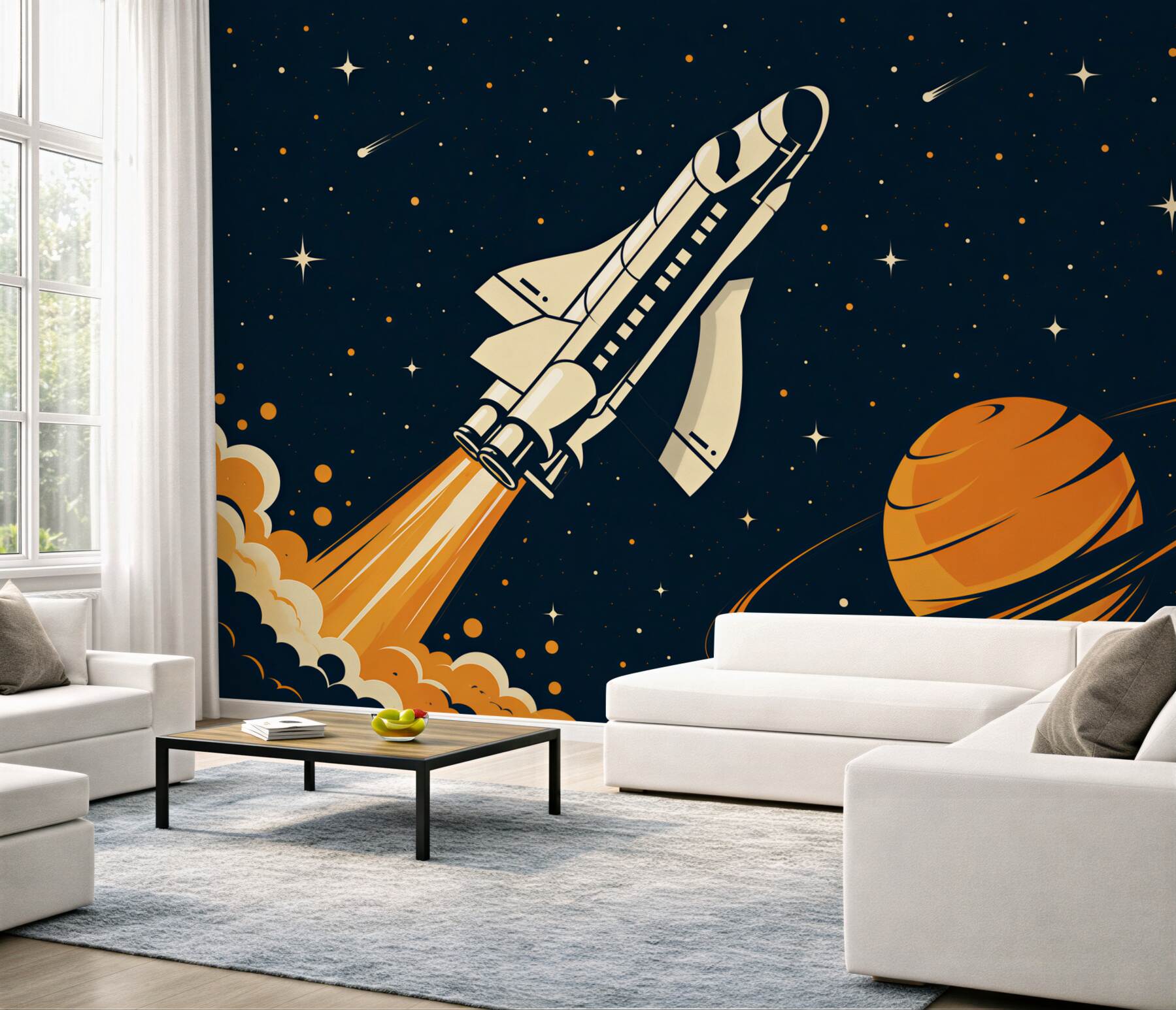 Fototapeta Rakieta leci na dużej planecie