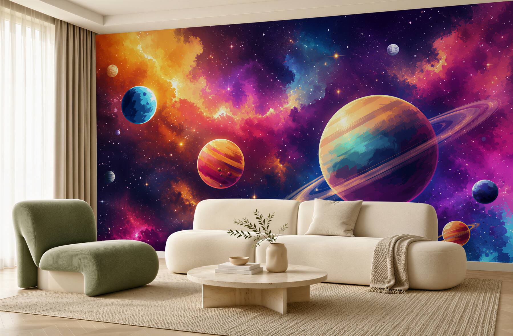 Fototapeta pastelowe planety w chmurach kosmosu do pokoju dziecka?v23