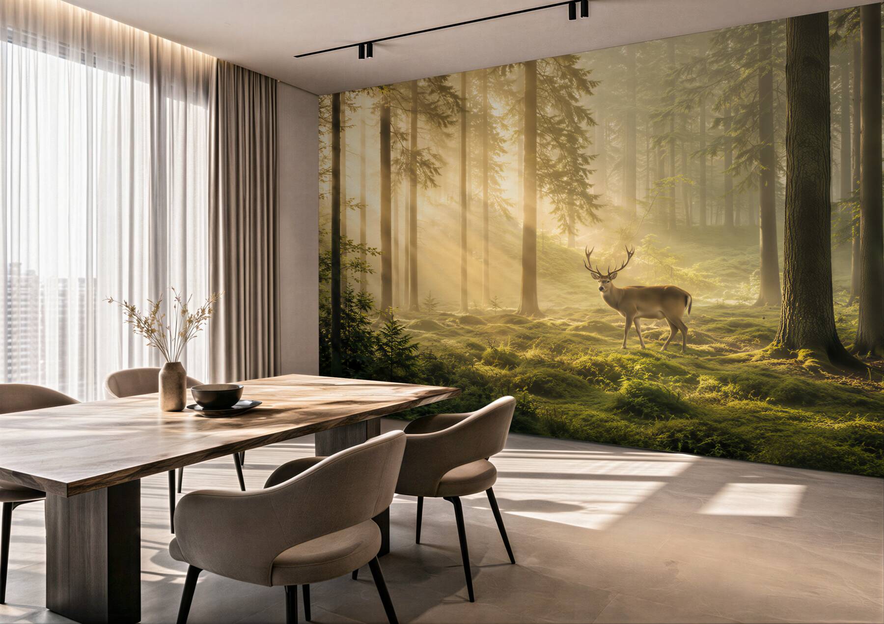 Fototapeta Hirsch in nebligem wald?v23
