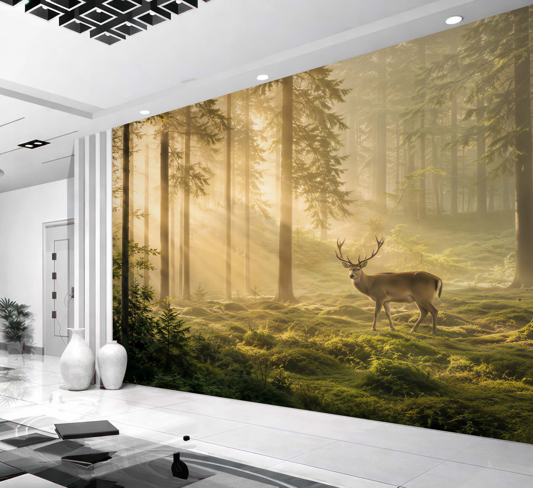 Fototapeta Hirsch in nebligem wald?v23